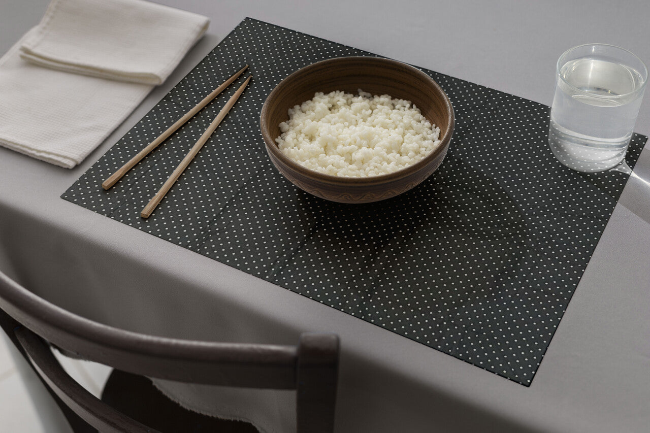 Jogo Americano Dupla Face Tricoline Poá Preto 4 Peças