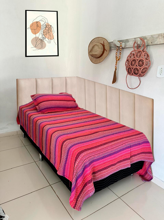 Kit Colcha Indiana + Porta Travesseiros Solteiro Rosa Pink