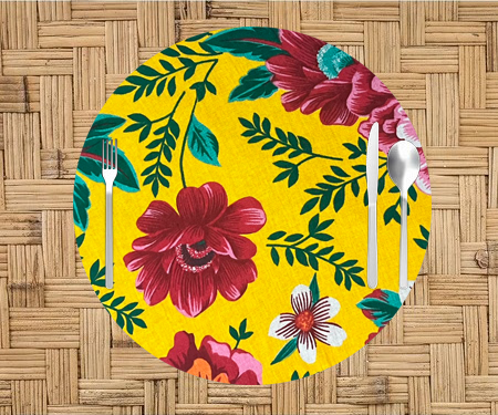 Kit 6 Sousplat Completo + Guardanapos + Argolas Chita Amarela