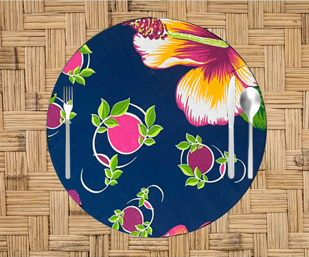 Kit 6 Sousplat Completo + Guardanapos + Argolas Chita Azul Escuro