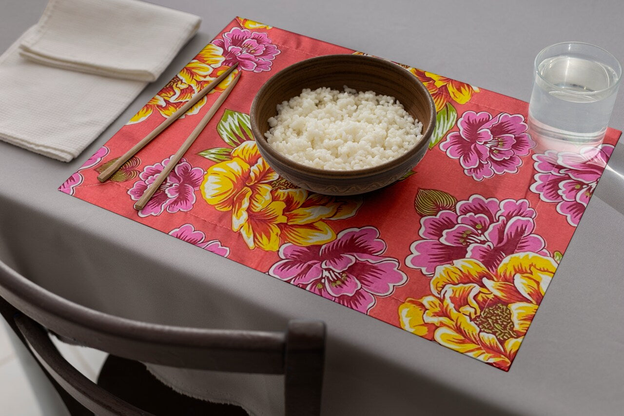 Jogo Americano Dupla Face Chita Rosa Salmão 6 Peças