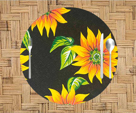 Kit 6 Sousplat Completo + Guardanapos + Argolas Chita Preta