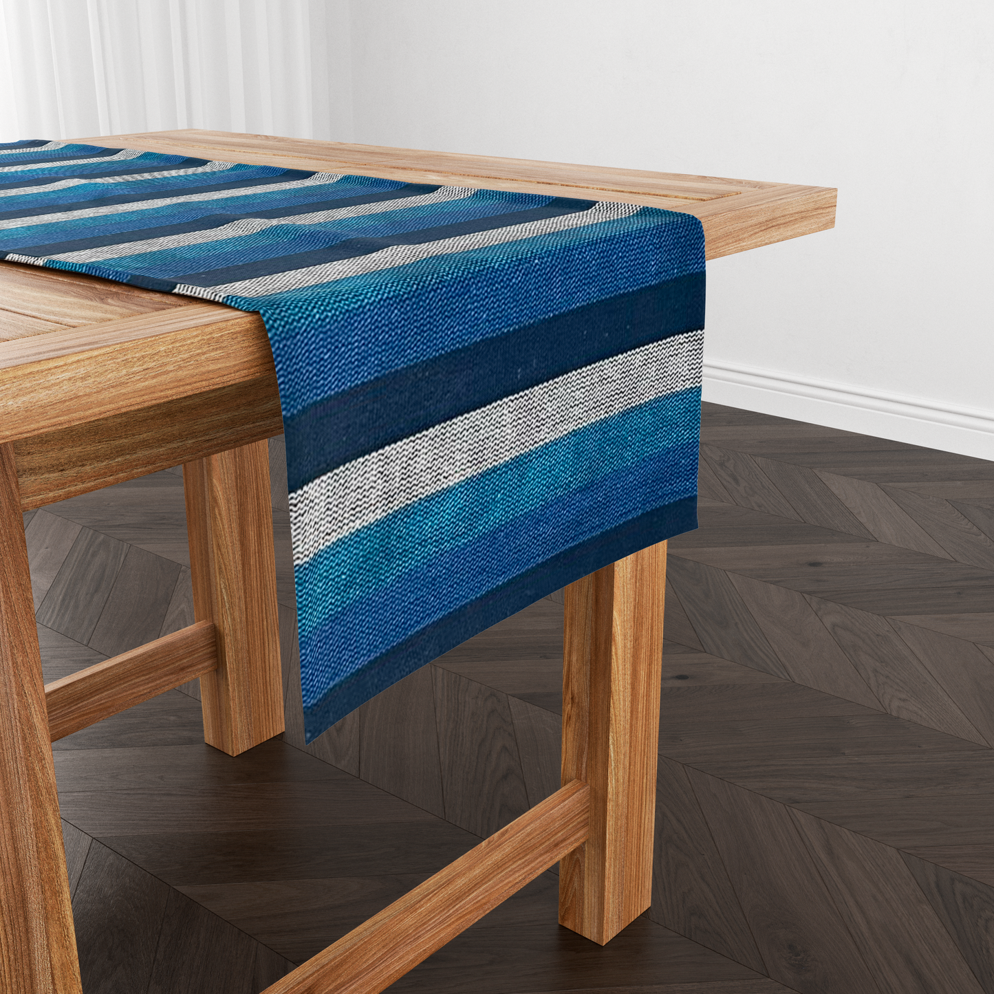 Caminho de Mesa Algodão Azul e Cinza sem Franja 1,5m