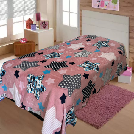 Cobertor Manta Microfibra Infantil Estrelas Rosa