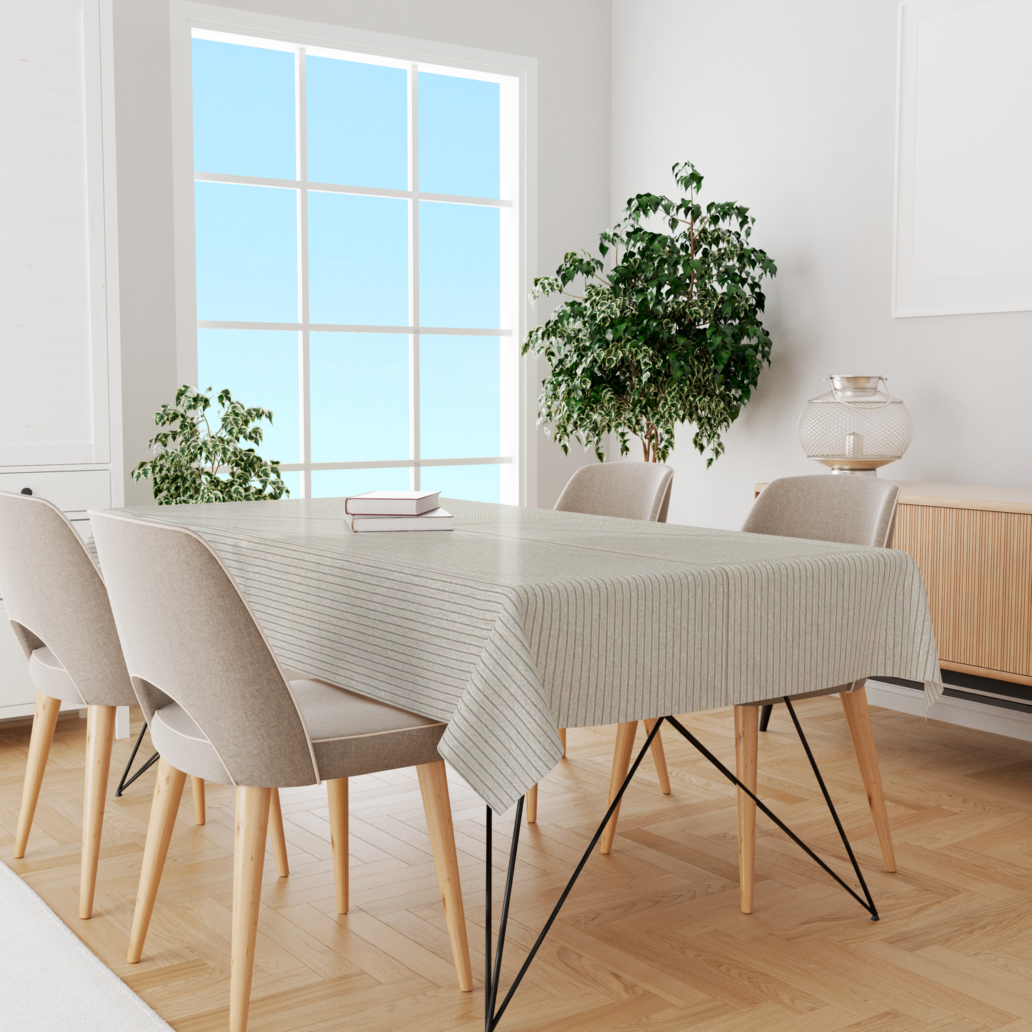 Toalha de Mesa Algodão Cru com Listra Mostarda 1,5mx3,0m