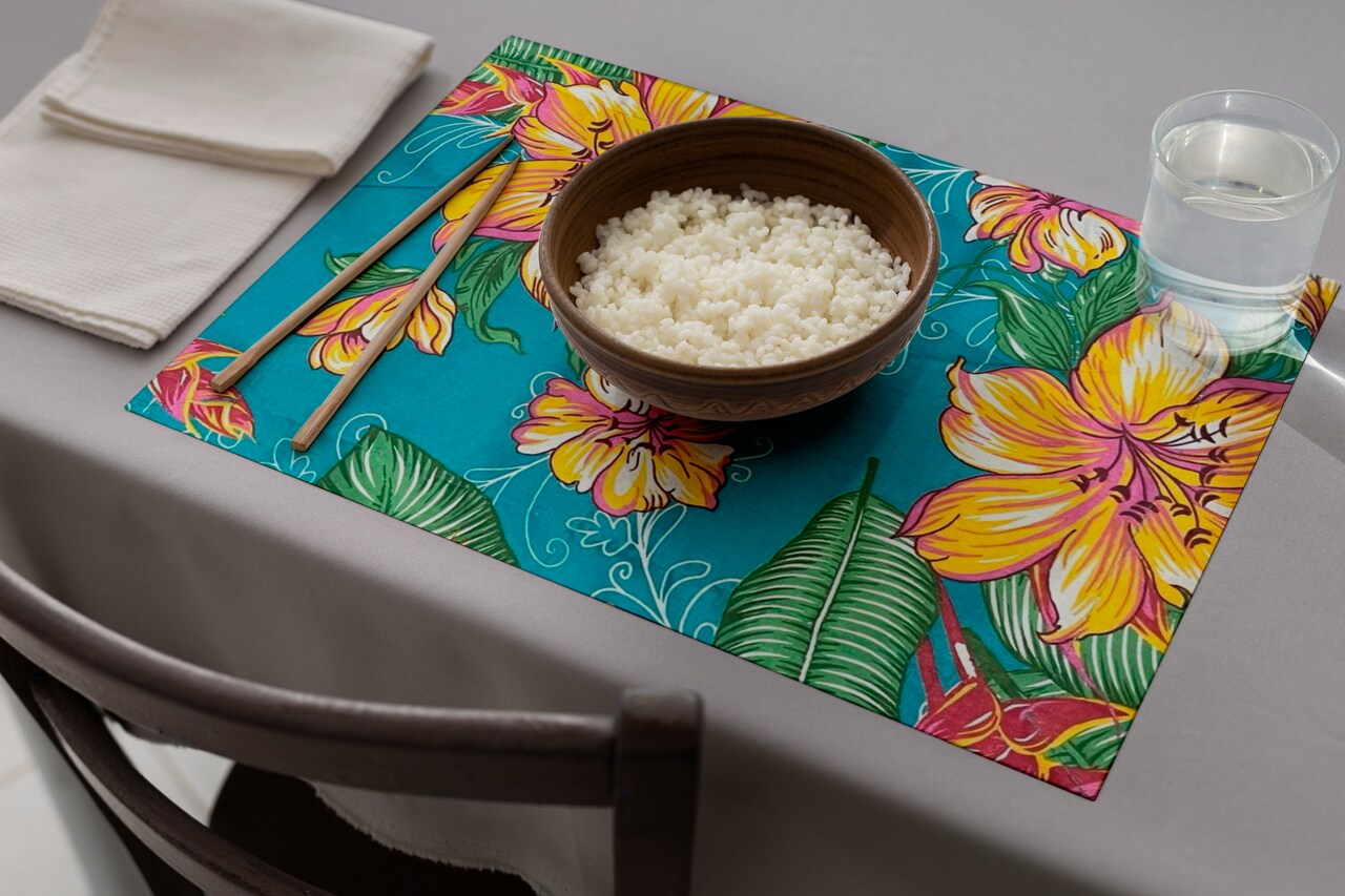 Jogo Americano Dupla Face Chita Tifanny Flor Amarela 6 Peças