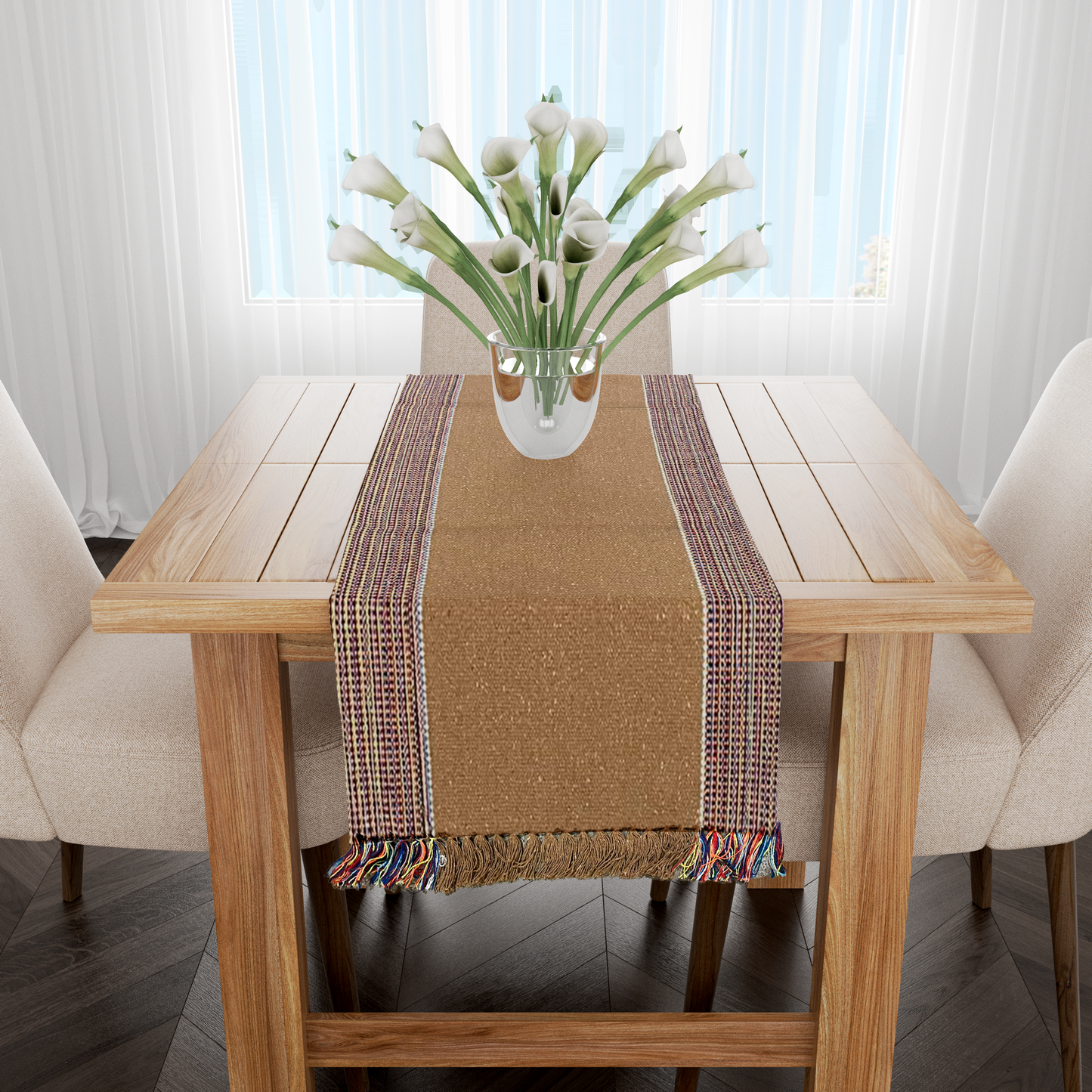 Caminho de Mesa Algodão Café com Leite Listras 2,0m