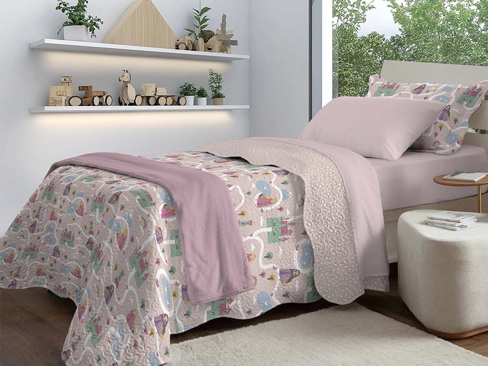 Jogo de Colcha Infantil Solteiro 1,60x2,30m Princesa