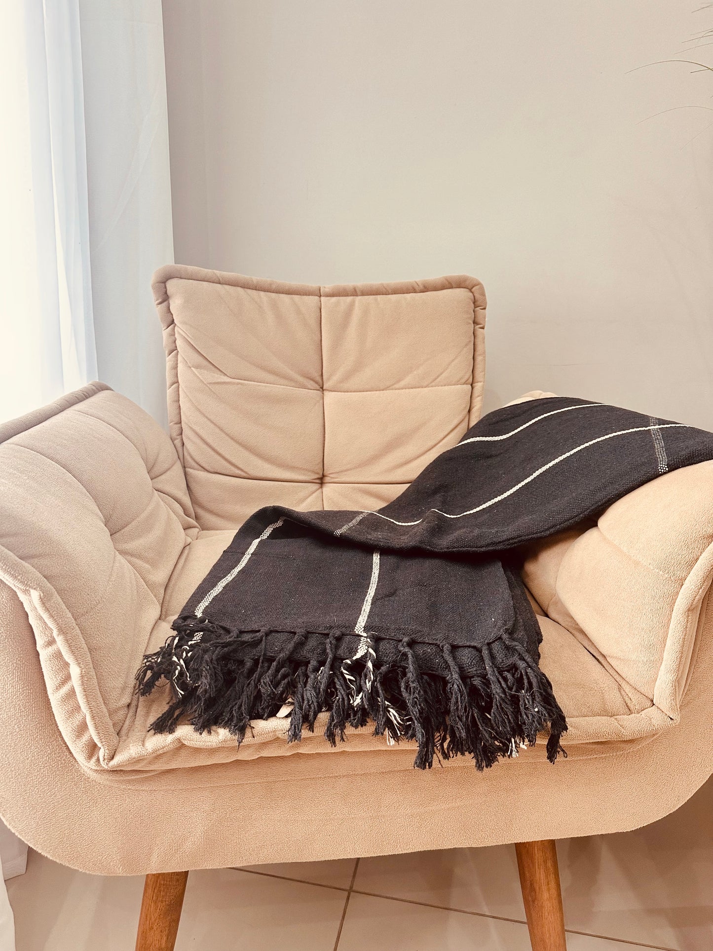 Manta para Sofá Básica Gigante Grid Preta 1,40x2,20m