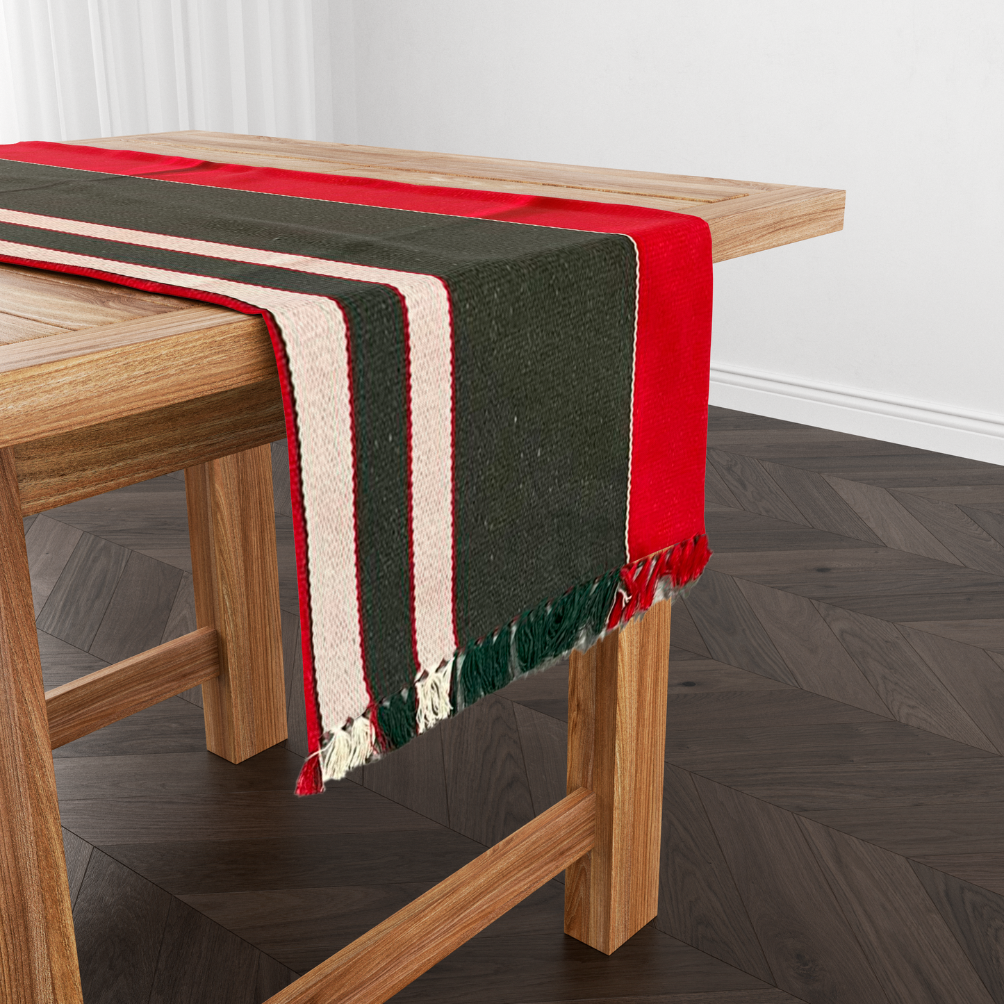 Caminho de Mesa Algodão Verde e Vermelho 1,0m