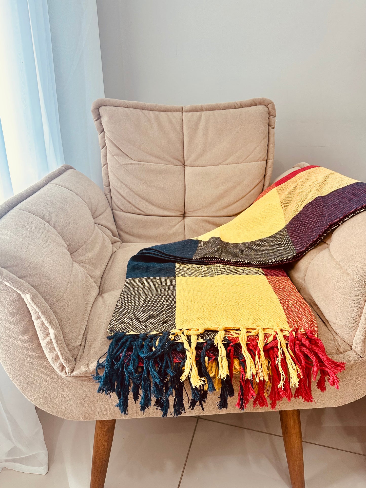 Manta para Sofá Básica Gigante Xadrez Vermelho/Amarelo 1,40x2,20m