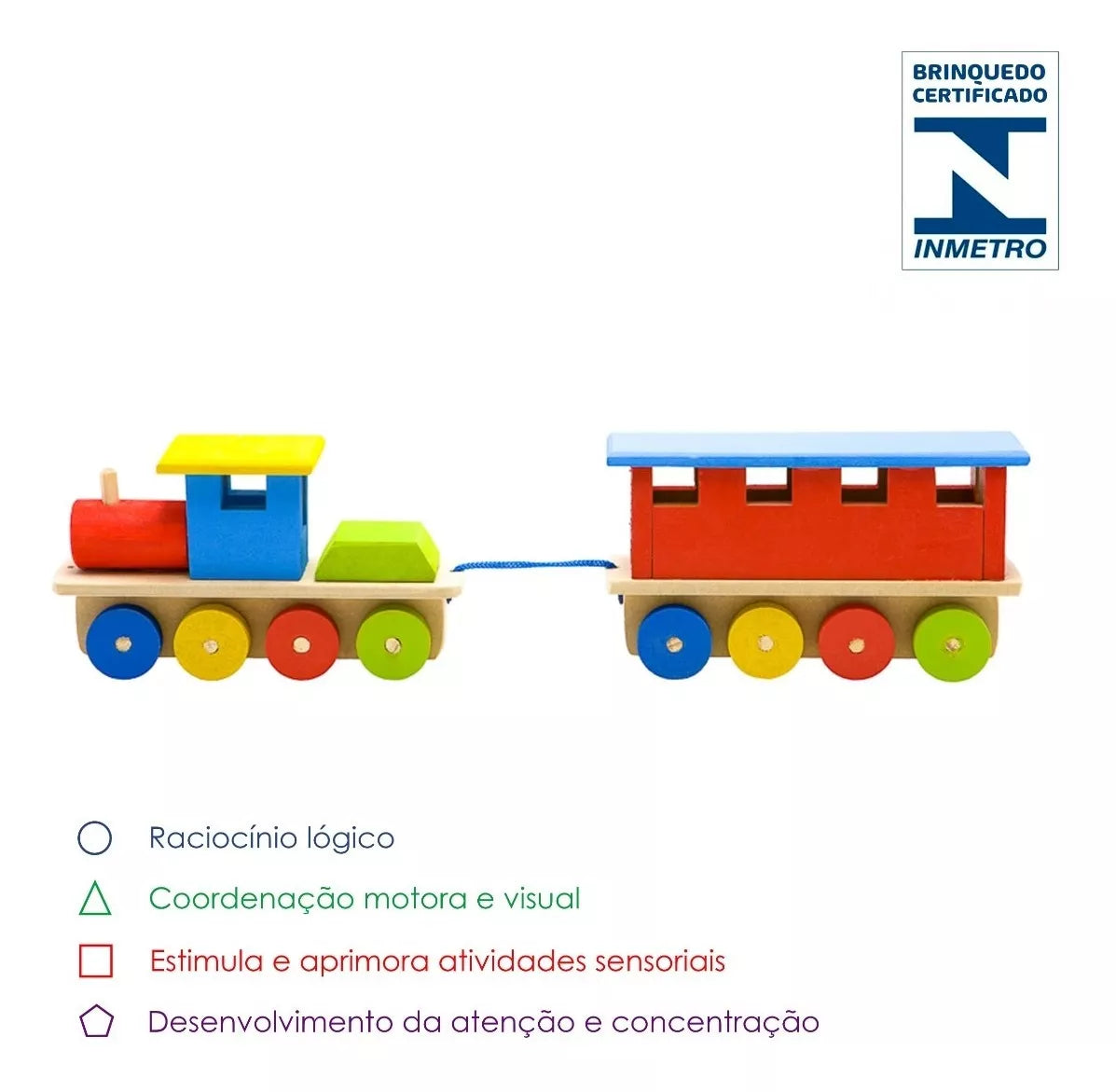 Trem Trenzinho Vagão Brinquedo De Madeira Multicolorido