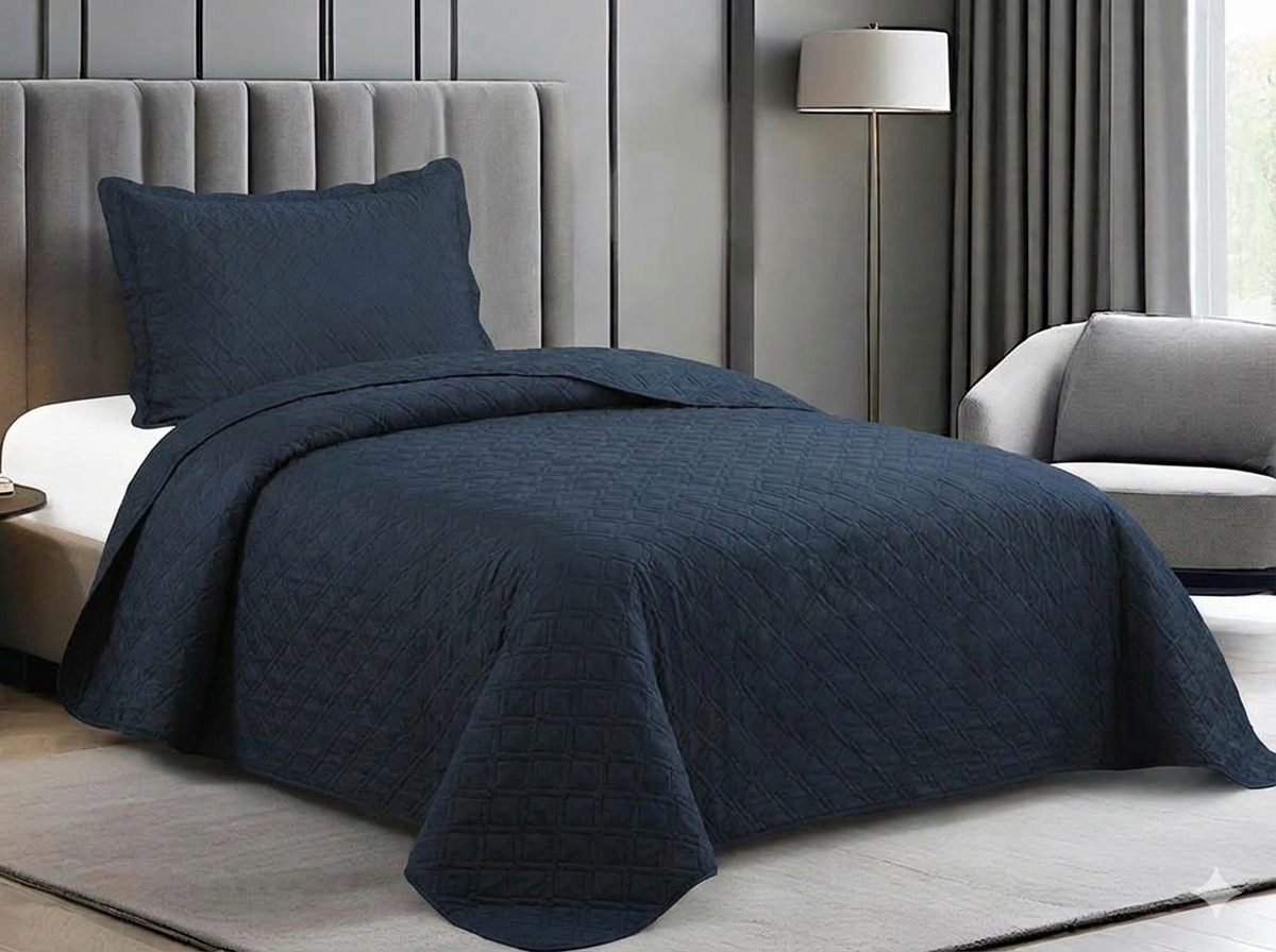 Jogo de Colcha Solteiro 1,60x2,30m Elos Azul Marinho