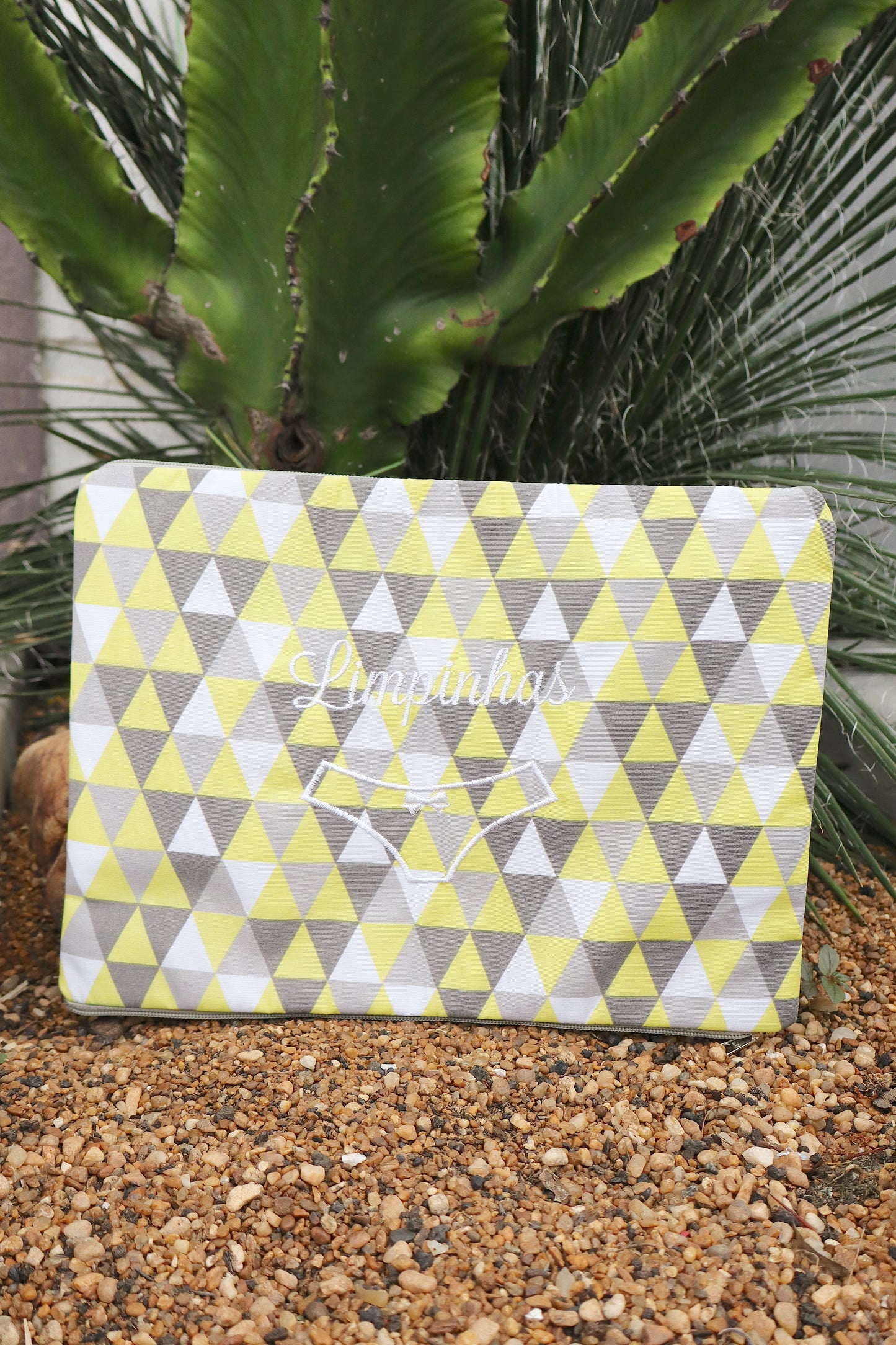Necessaire Porta Calcinha Limpinha Sujinha G Amarelo e Cinza
