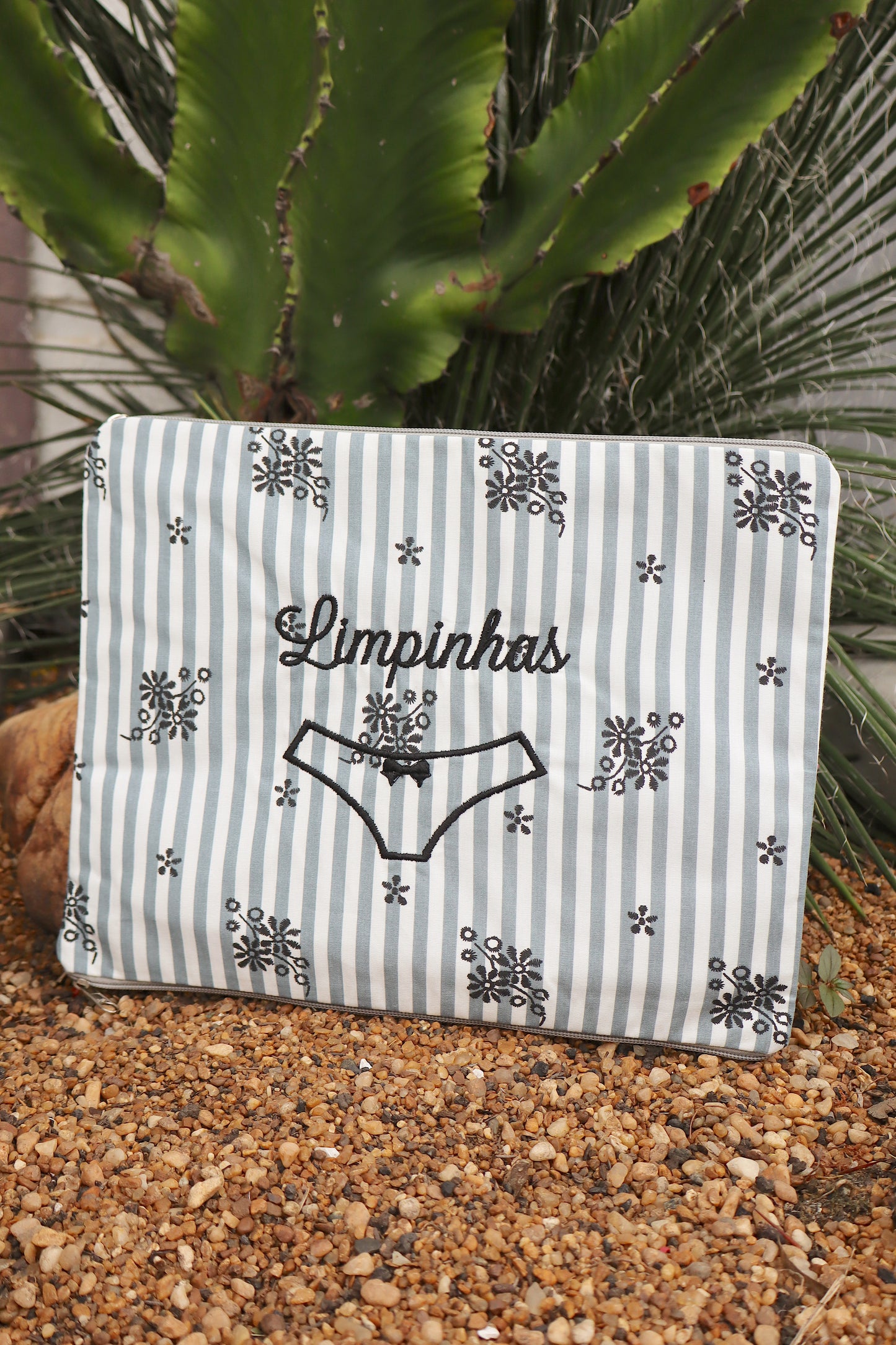 Necessaire Porta Calcinha Limpinha Sujinha G Listra Preta
