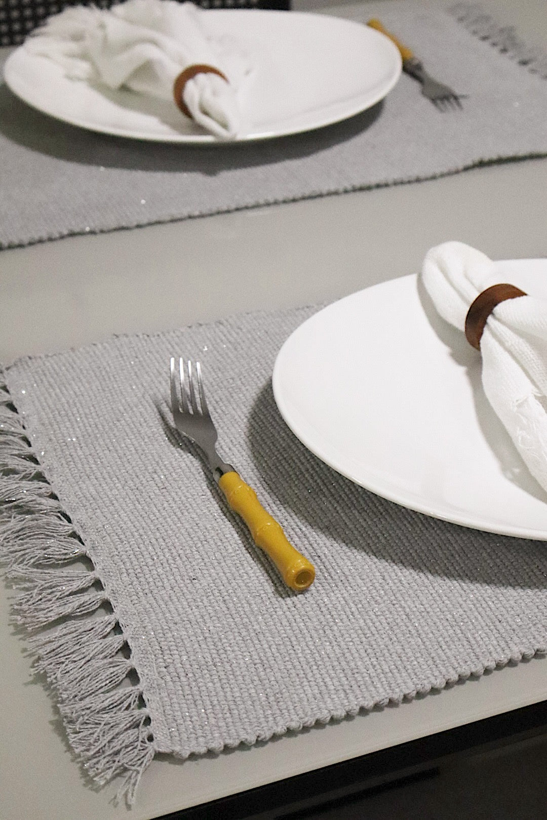 Par Lugar Americano Linha com Fio Lurex Cinza