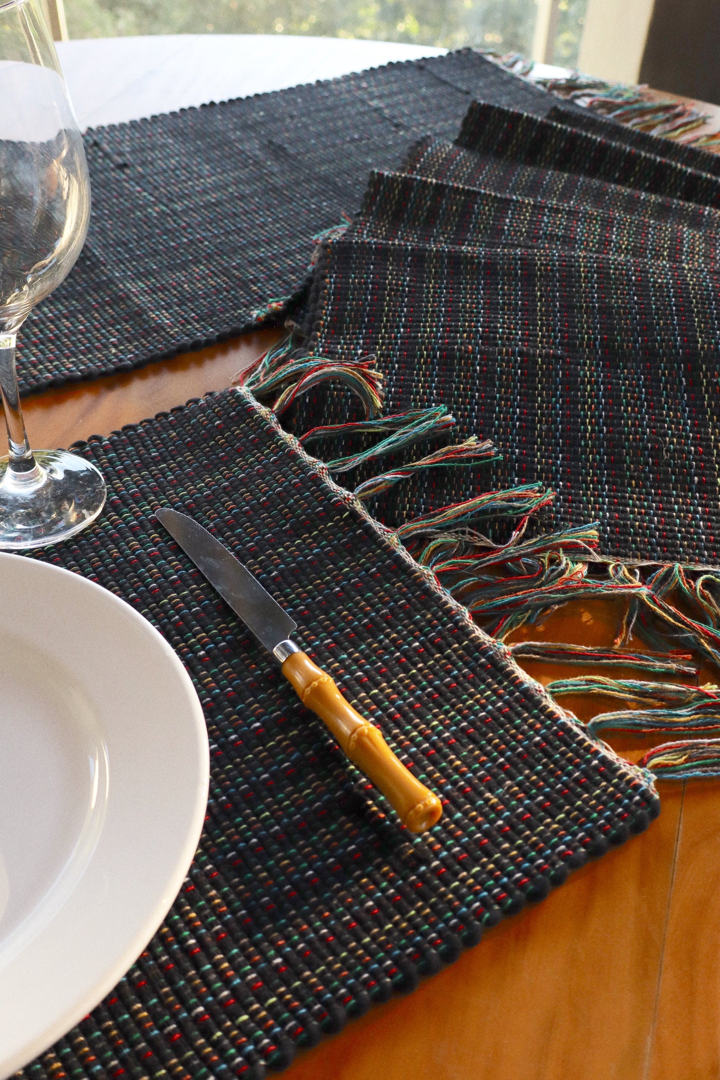 Jogo Americano Malha 7 Peças Preto