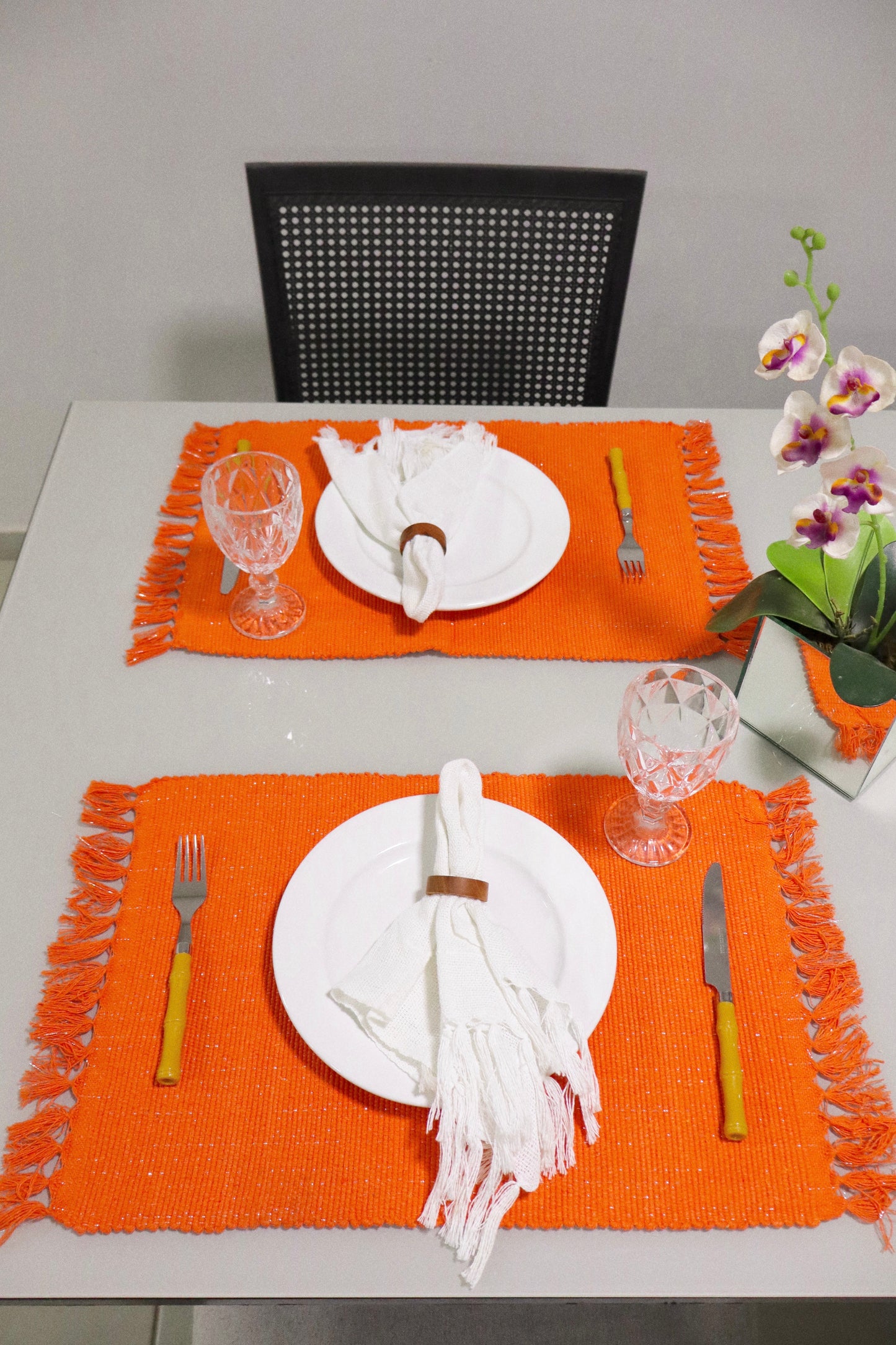 Par Lugar Americano Linha com Fio Lurex Laranja