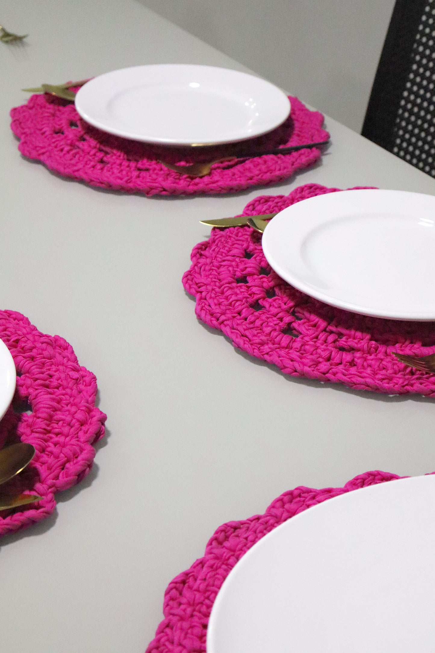 Sousplat de Crochê em Malha Rosa Pink Kit com 6