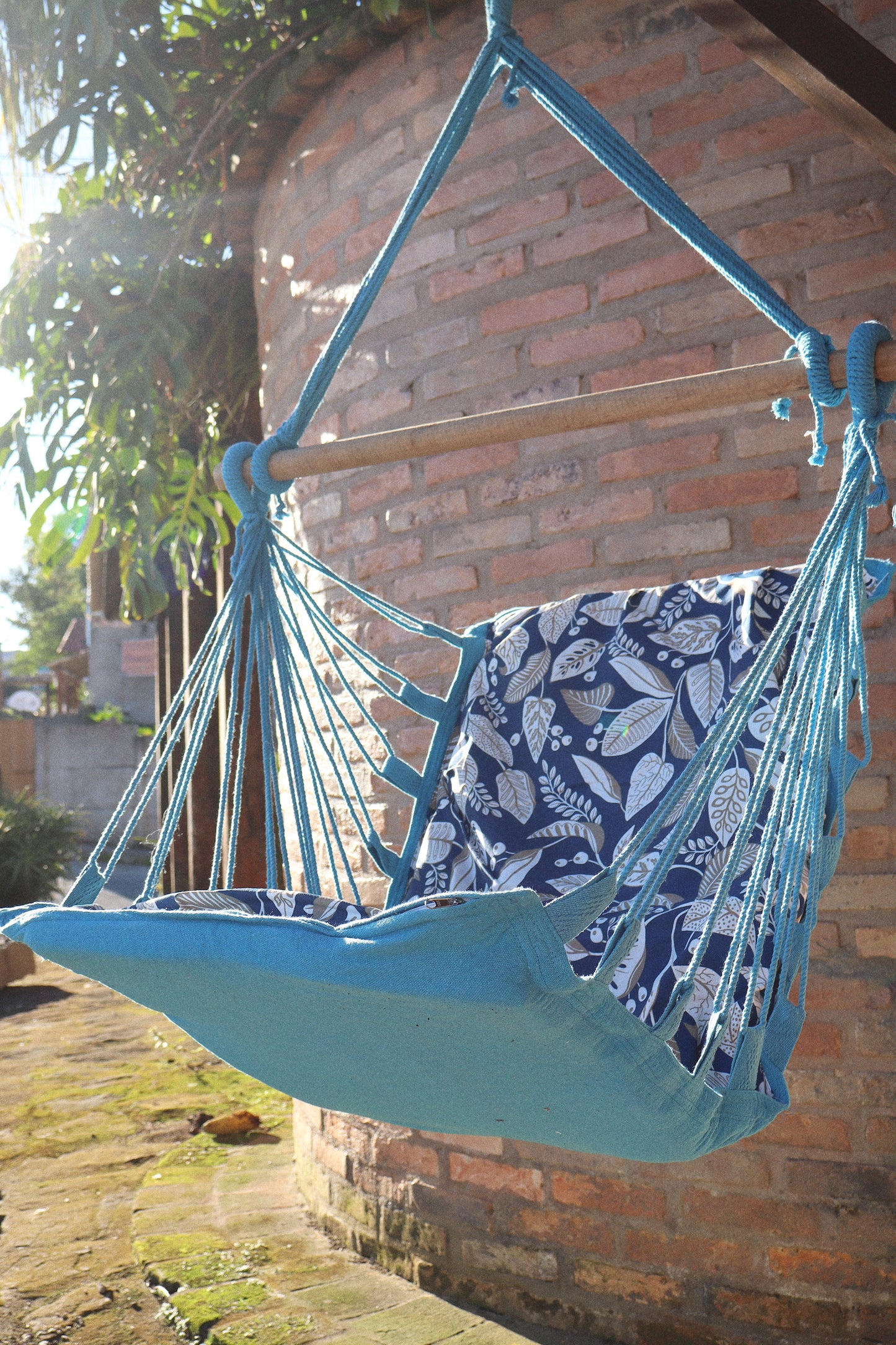 Rede Cadeira De Balanço Impermeável Folhas Azul