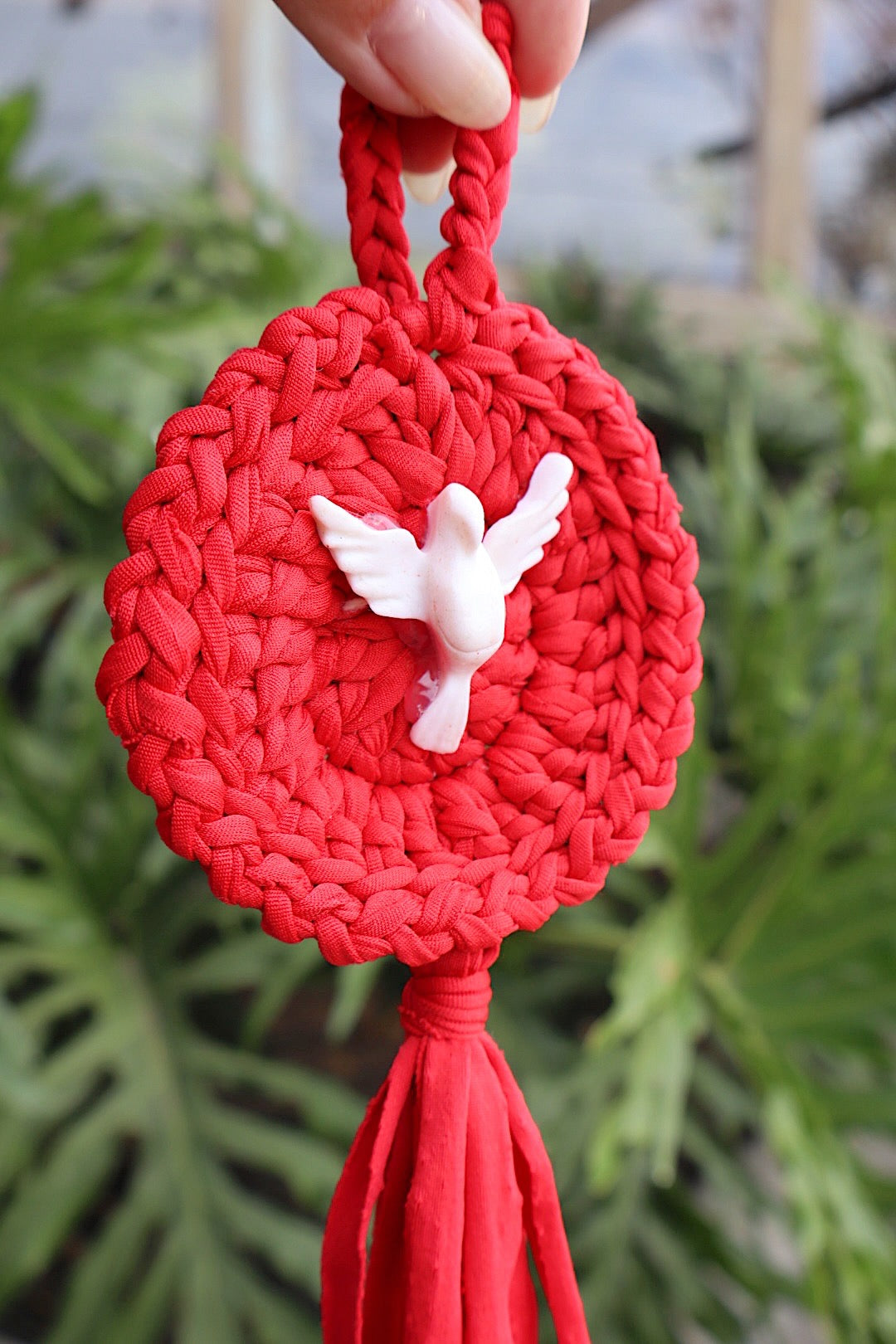 Mandala em Malha com Divino Espírito Santo Vermelho