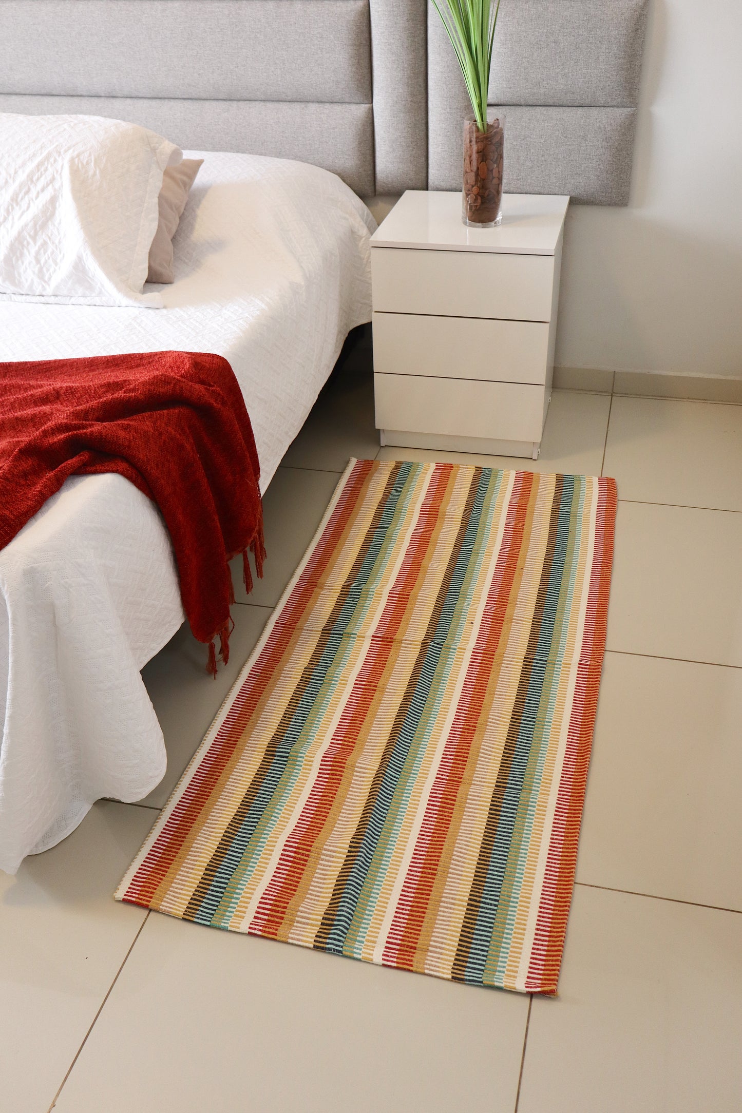 Tapete Médio Algodão Listrado Colorido