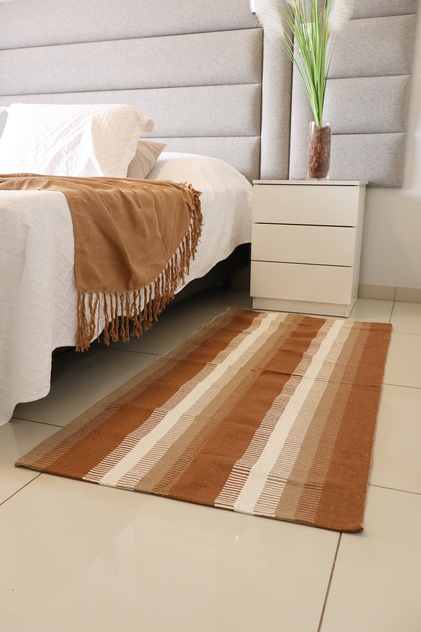 Tapete Médio Algodão Listrado Caramelo