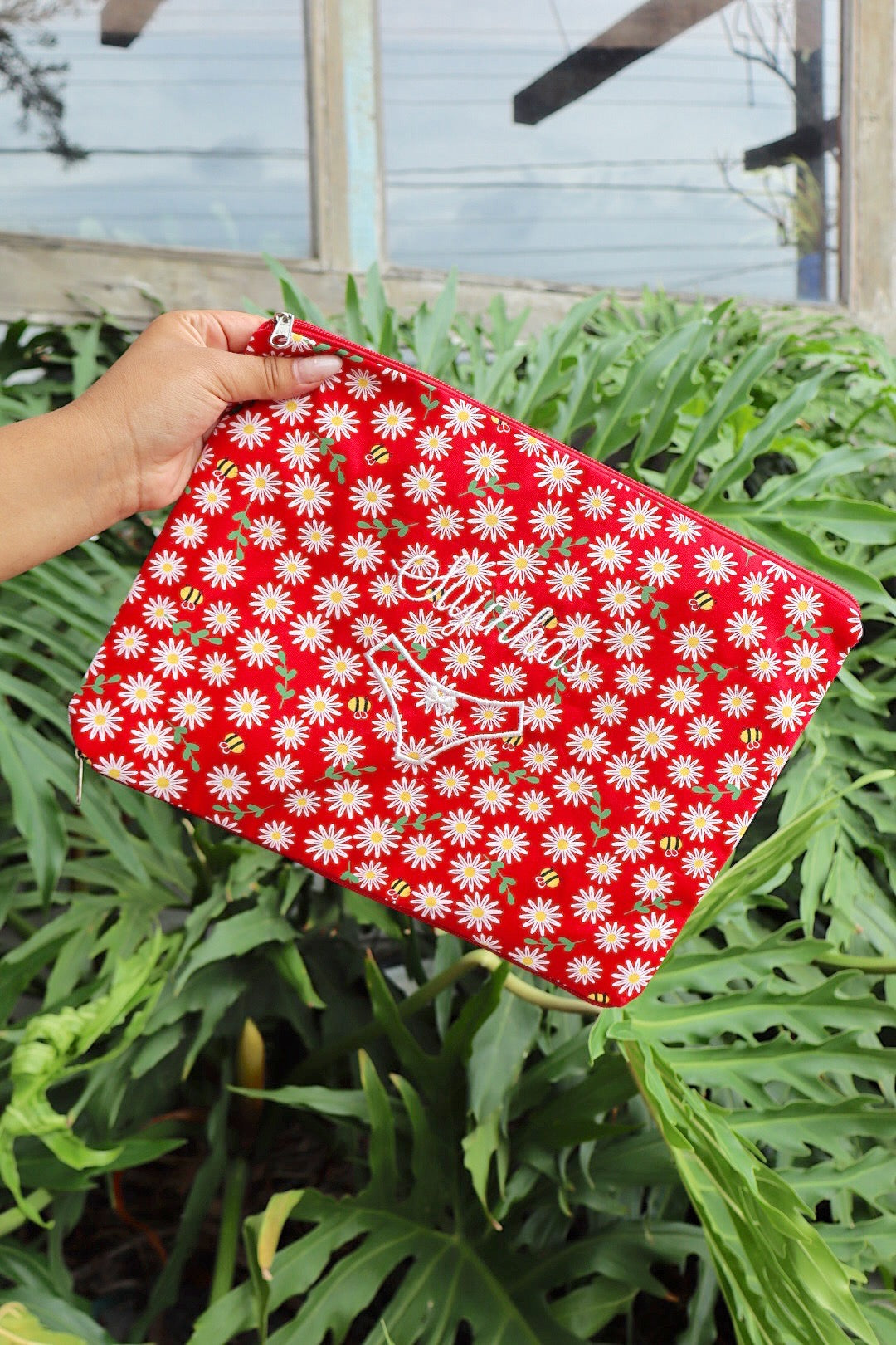 Necessaire Porta Calcinha Limpinha Sujinha G Margaridas Vermelha