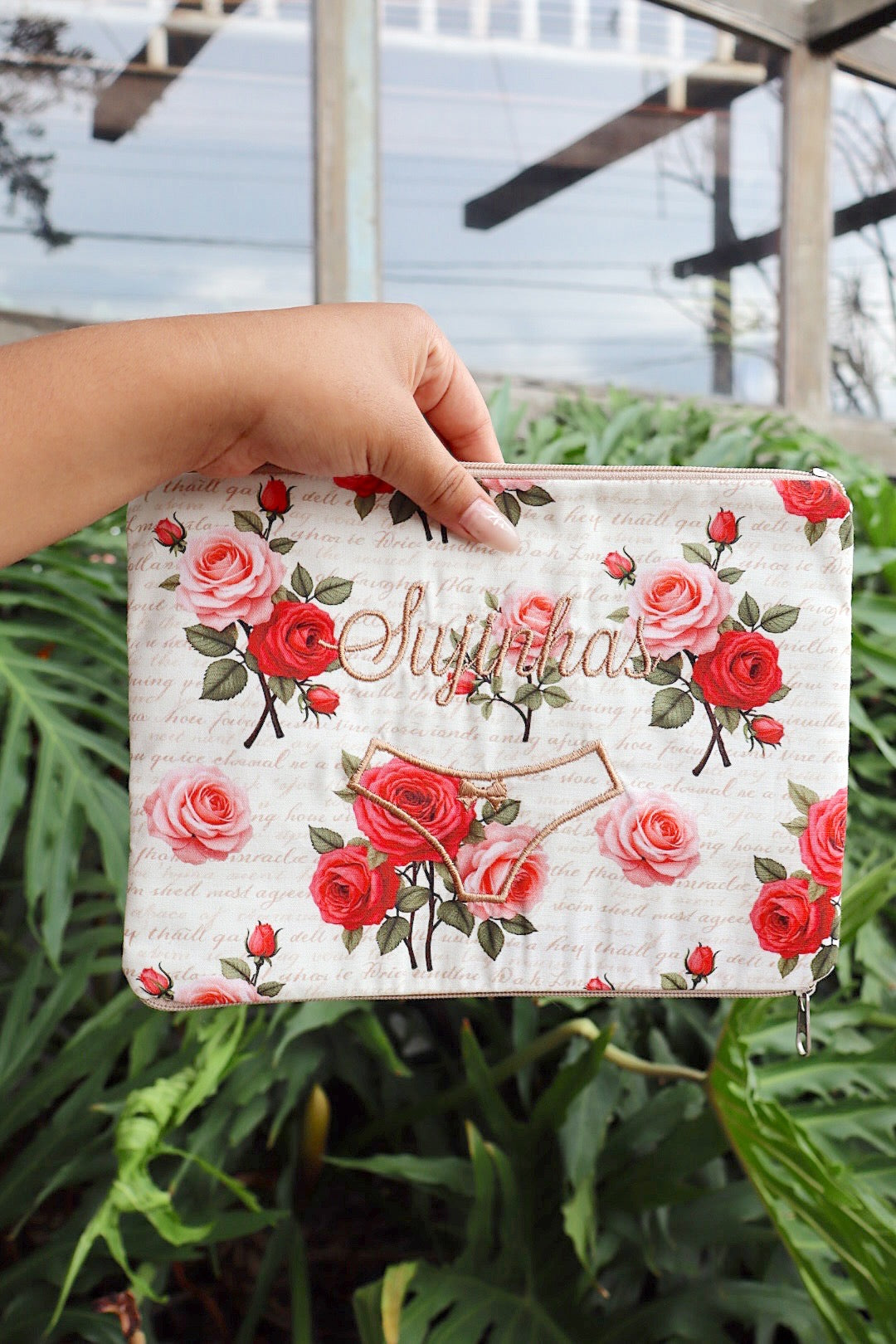 Necessaire Porta Calcinha Limpinha Sujinha P Rosas Vermelhas
