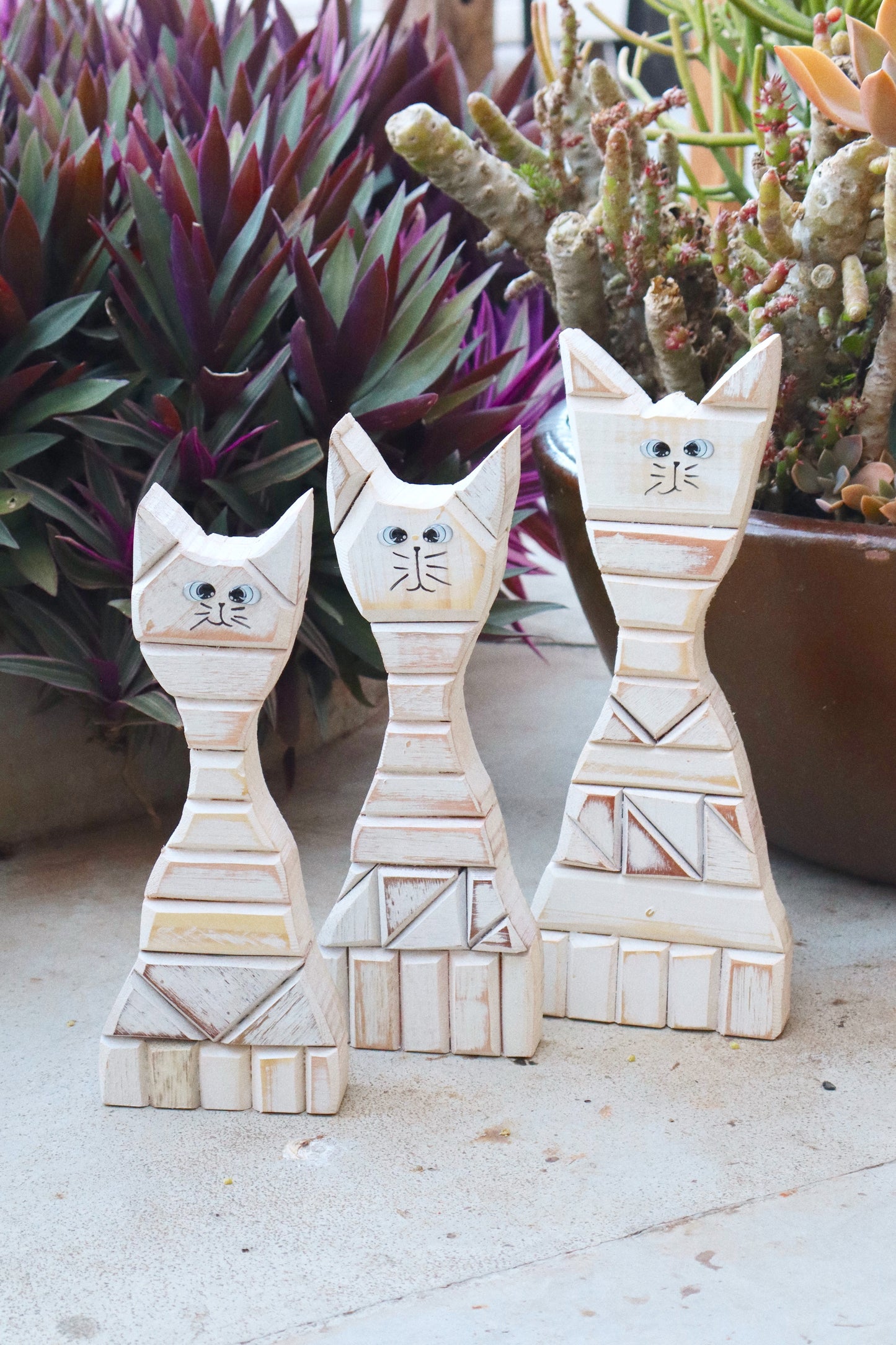 Trio Gato Madeira Branco Decoração