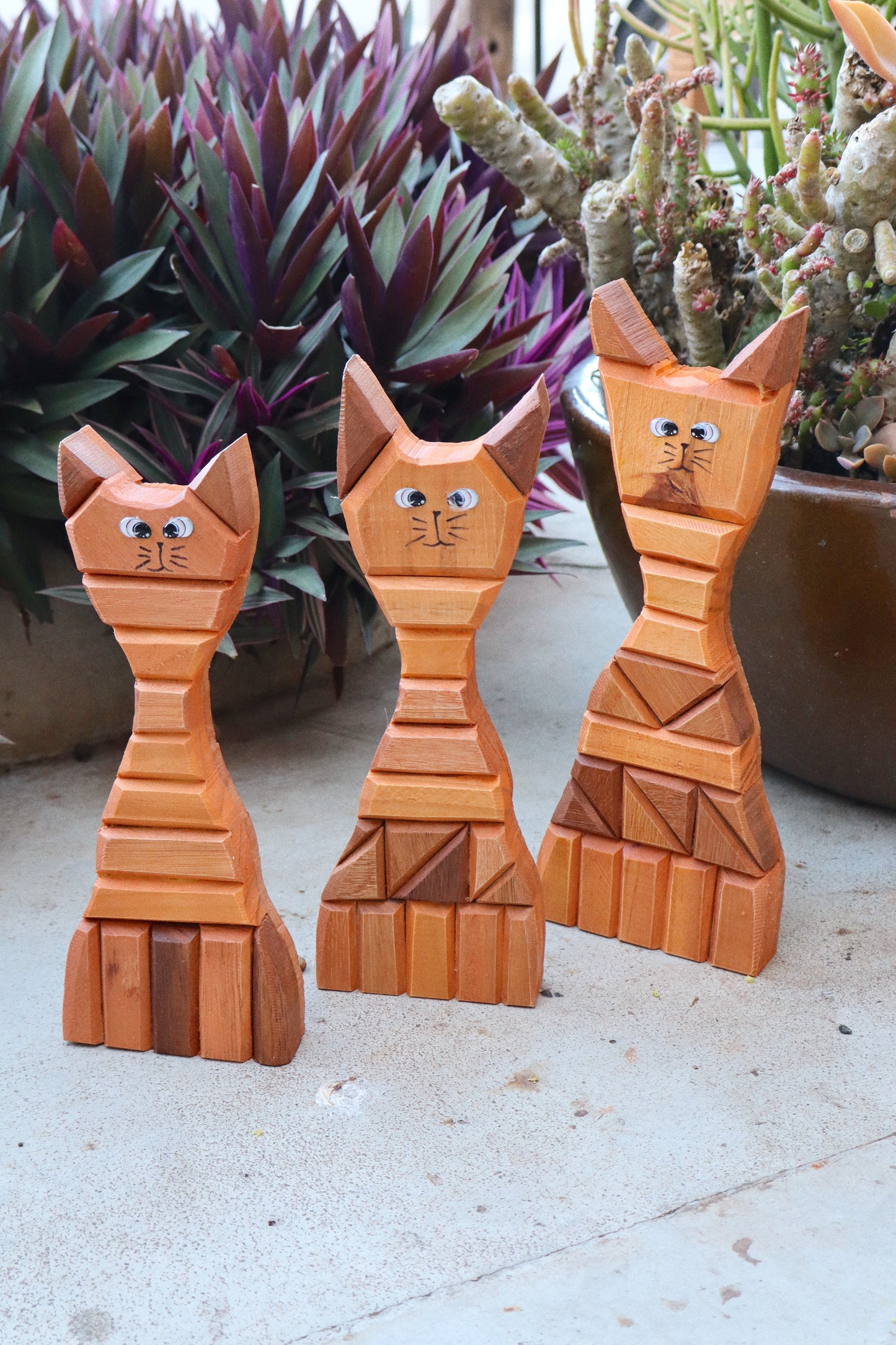 Trio Gato Madeira Neutro Decoração