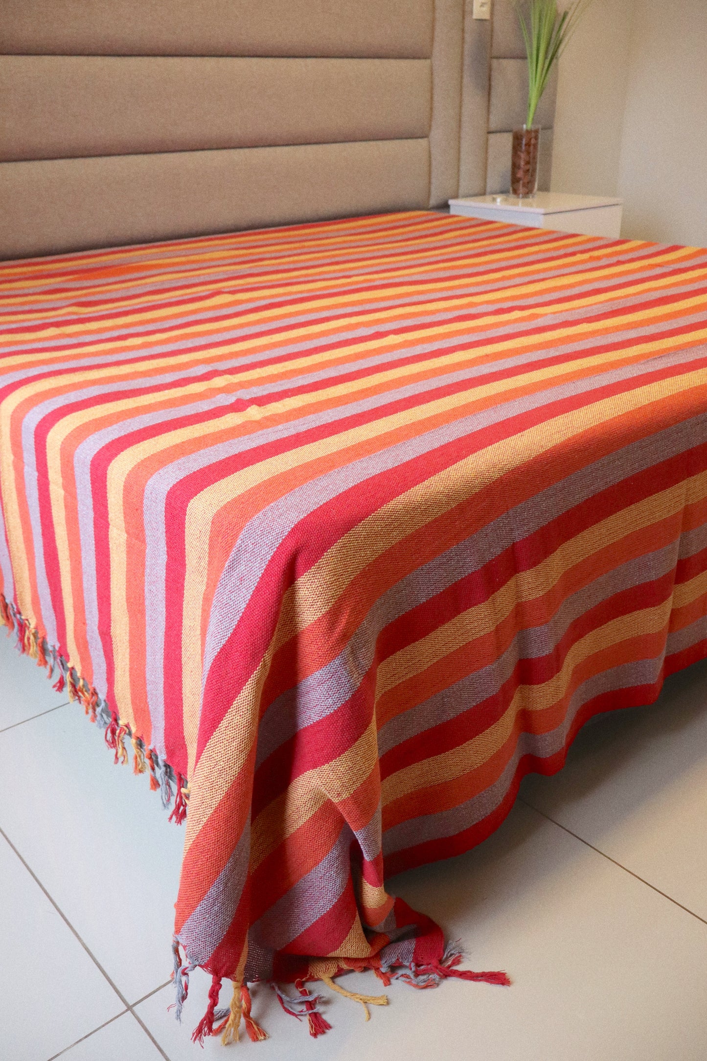 Colcha para Cama Queen 2,40x2,60m Artesanal Listrada Colorida