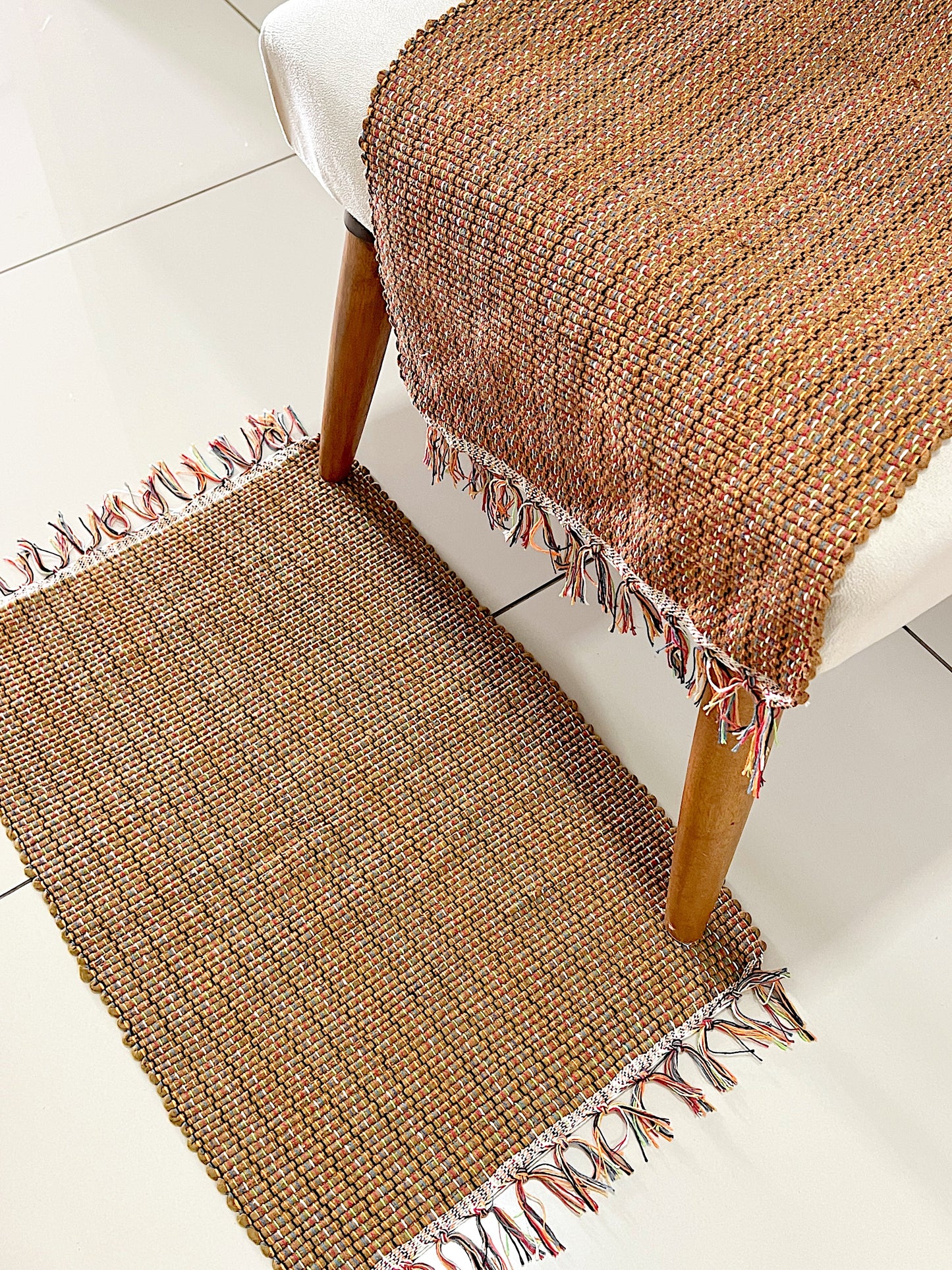 Par Tapete Malha Algodão Mini Liso Mostarda