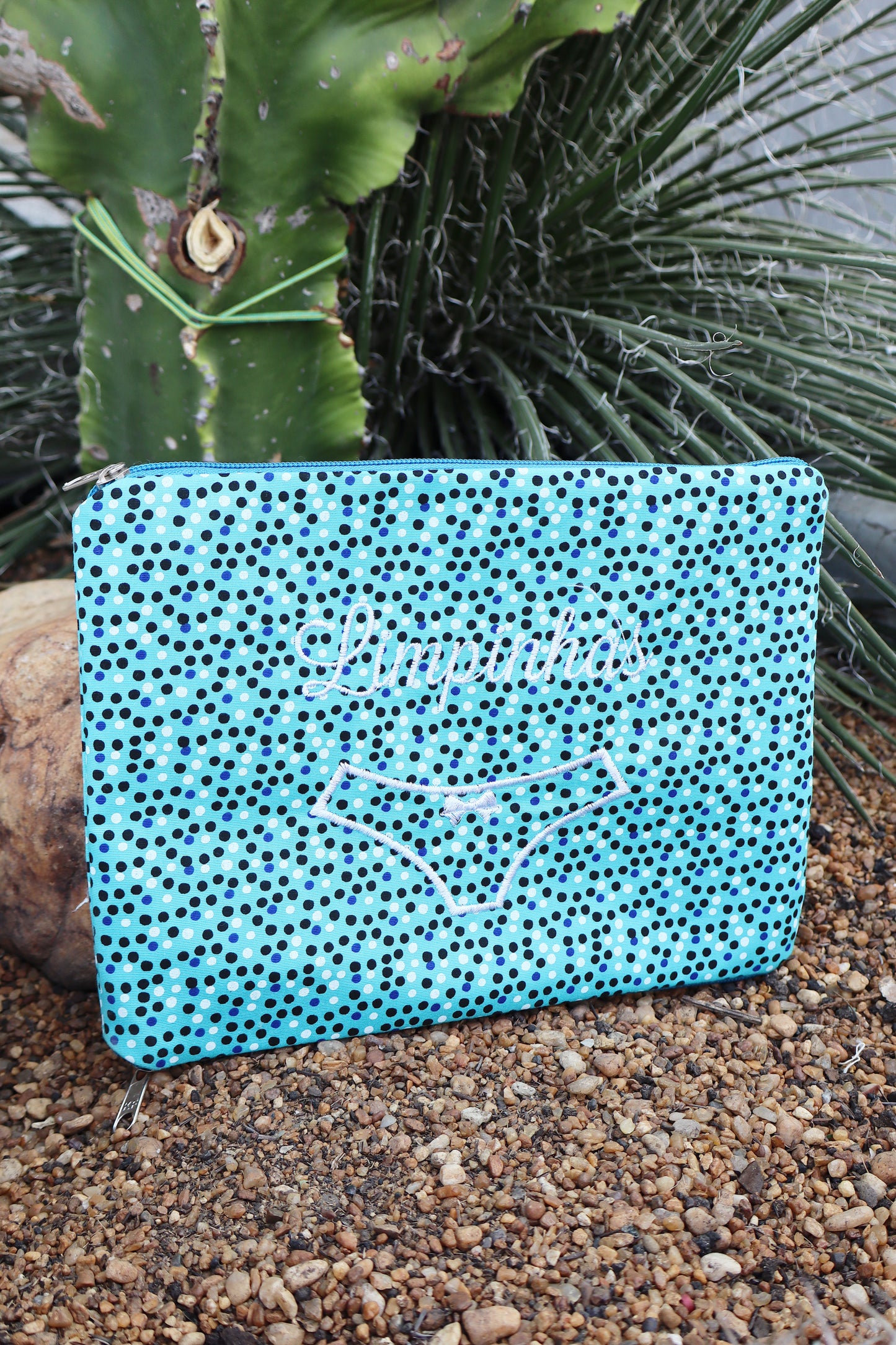 Necessaire Porta Calcinha Limpinha Sujinha P Bolinhas Azul