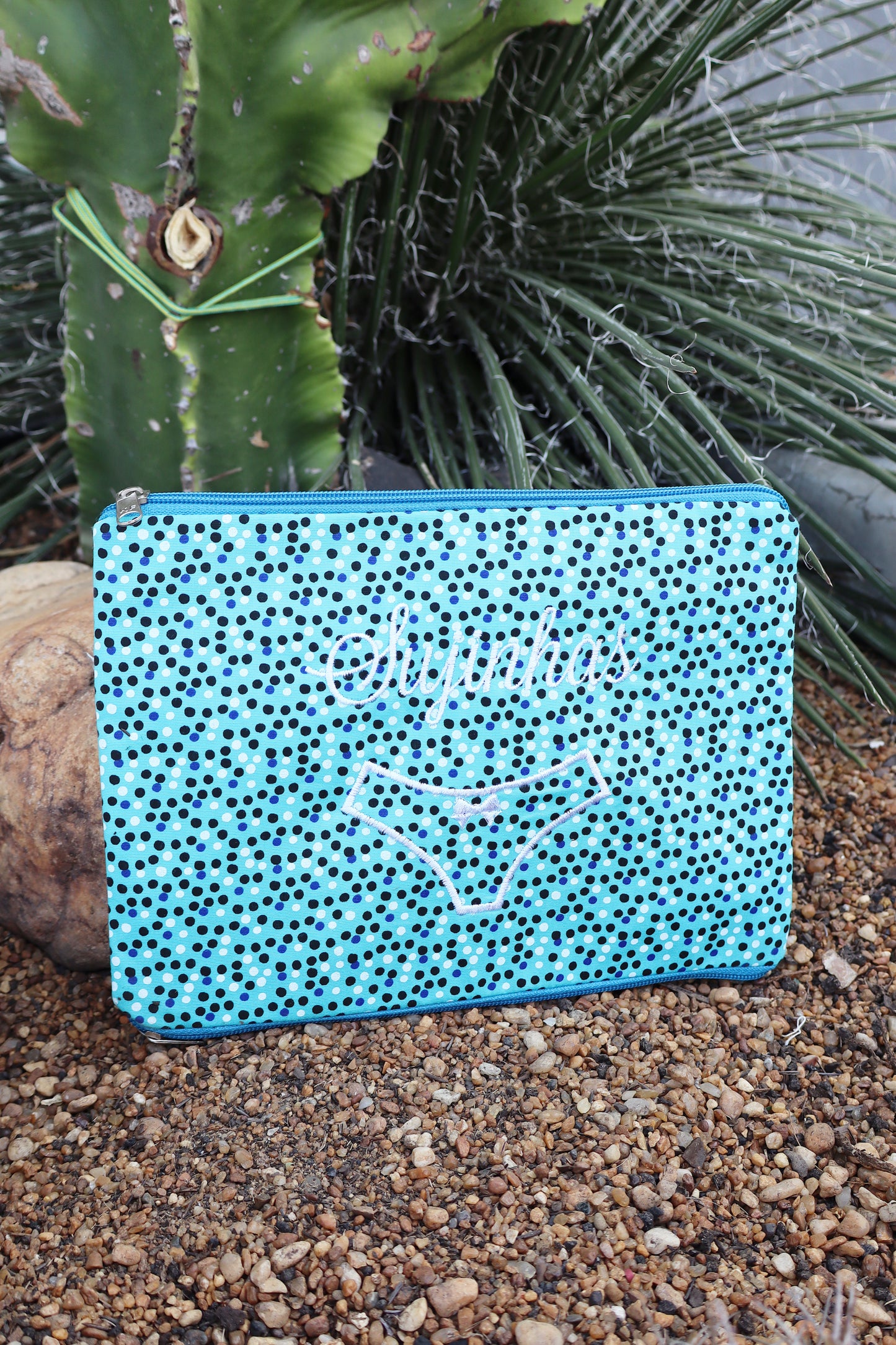 Necessaire Porta Calcinha Limpinha Sujinha P Bolinhas Azul