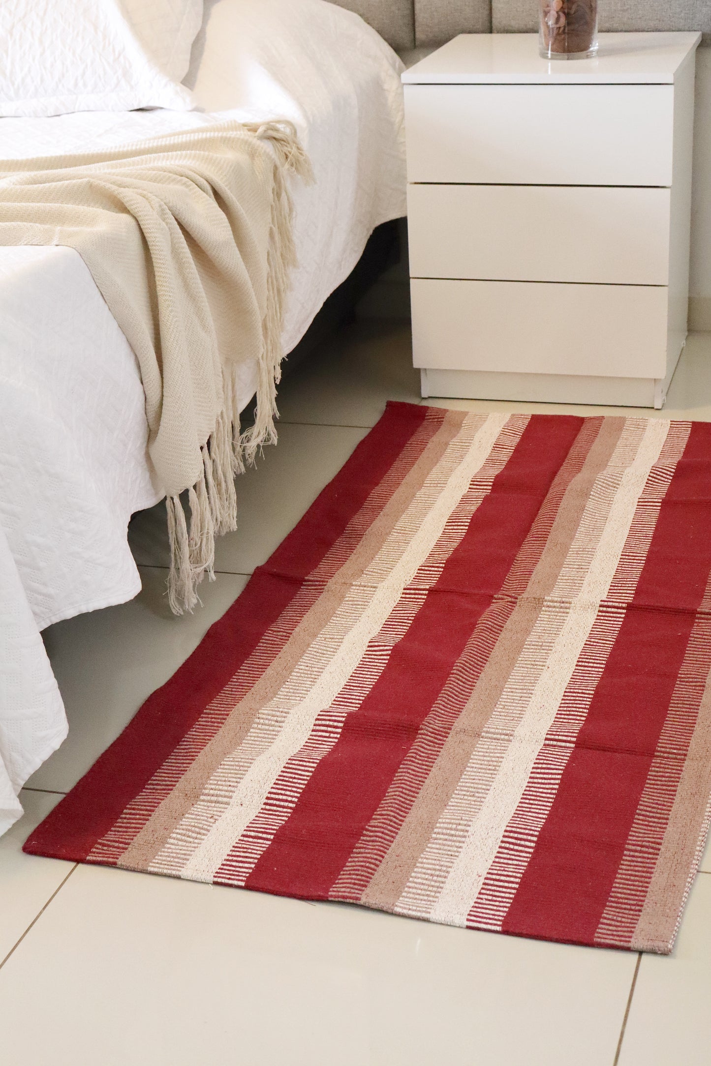 Tapete Médio Algodão Listrado Vermelho