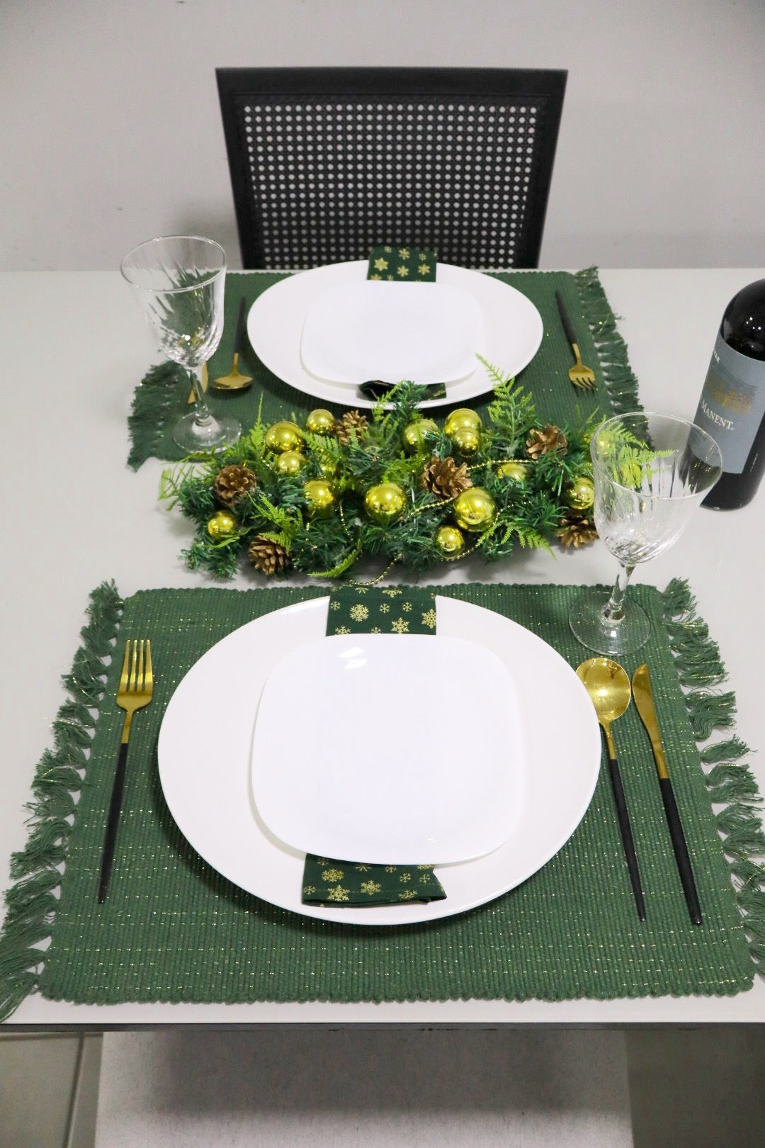 Par Lugar Americano Linha com Fio Lurex Verde Natal