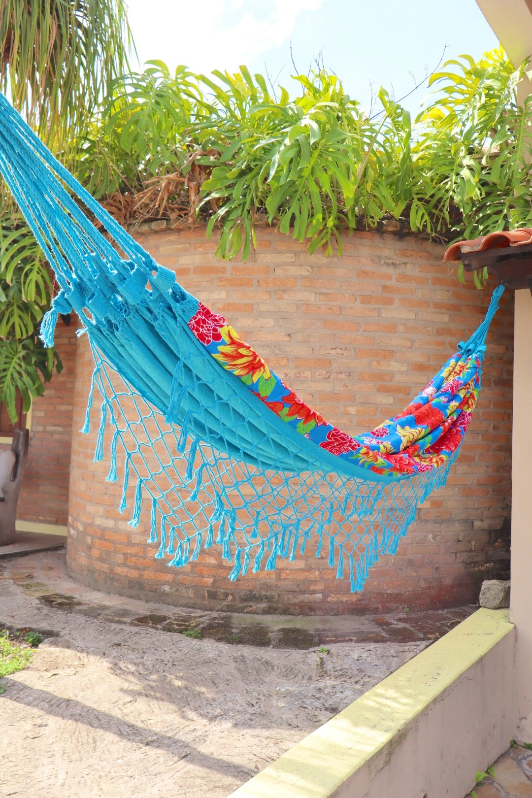 Rede de Algodão Forrada com Chita - Azul