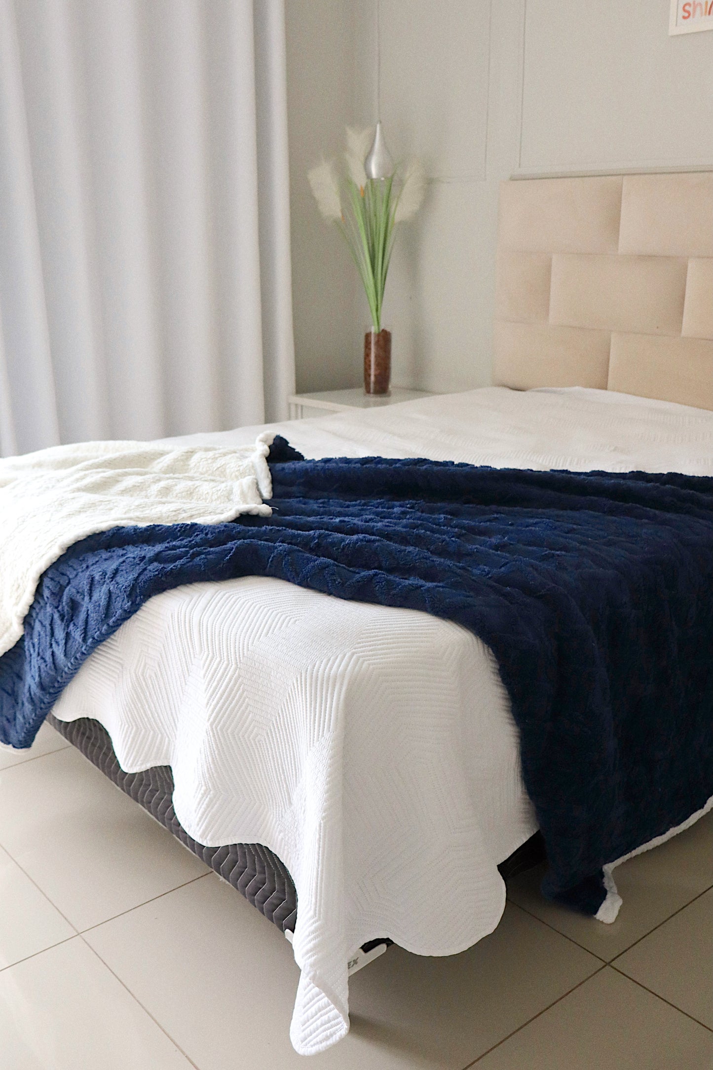 Manta Com Sherpa Glamour Casal Azul 1,90x2,10m