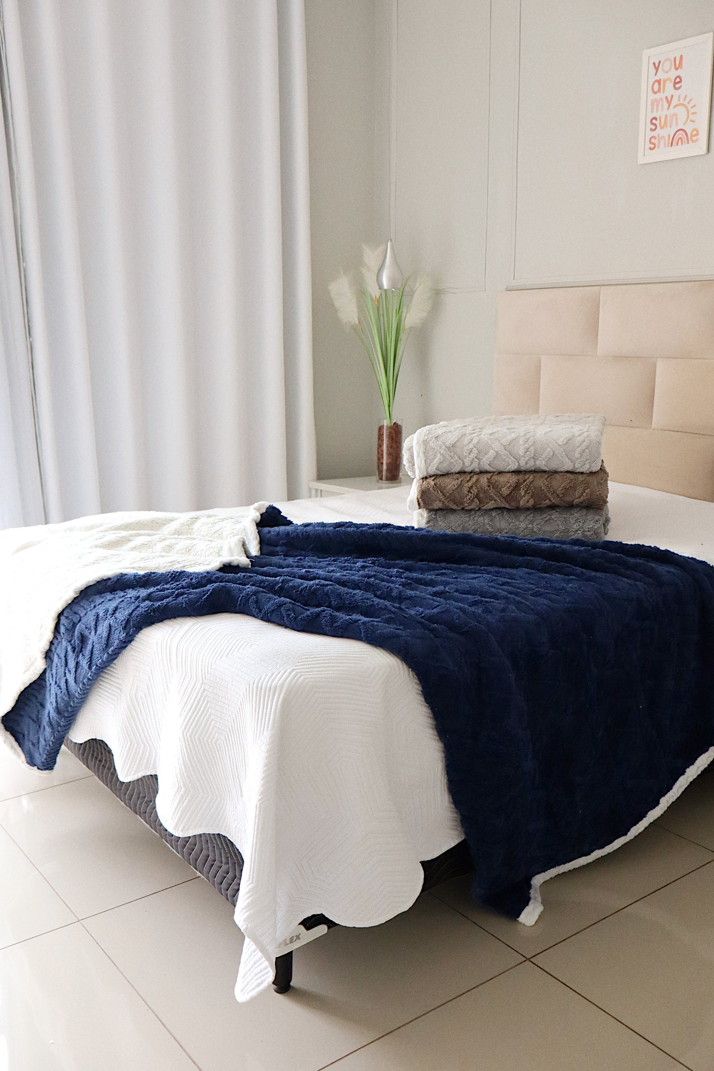 Manta Com Sherpa Glamour Casal Azul 1,90x2,10m
