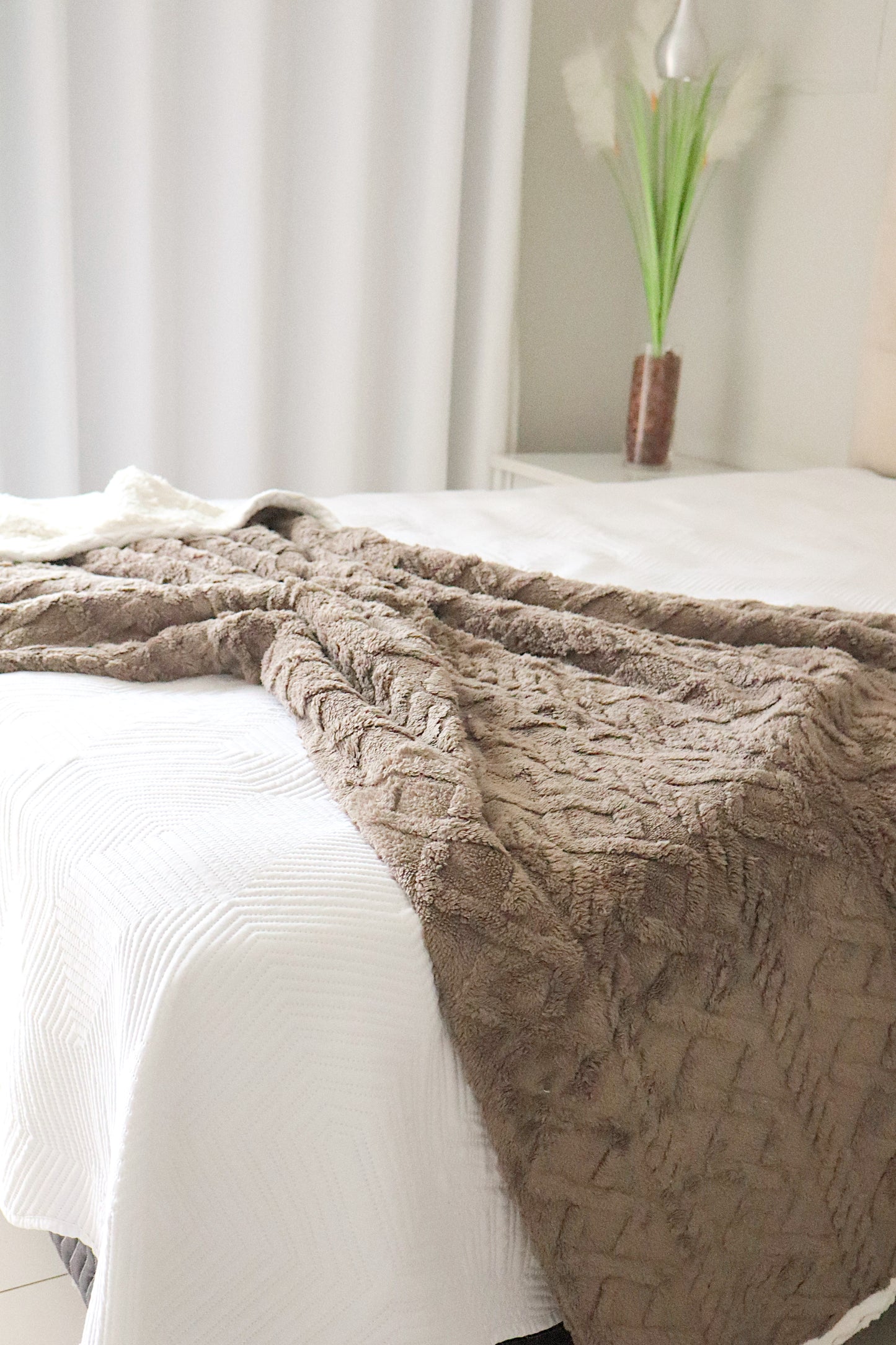 Manta Com Sherpa Glamour Casal Bege 1,90x2,10m