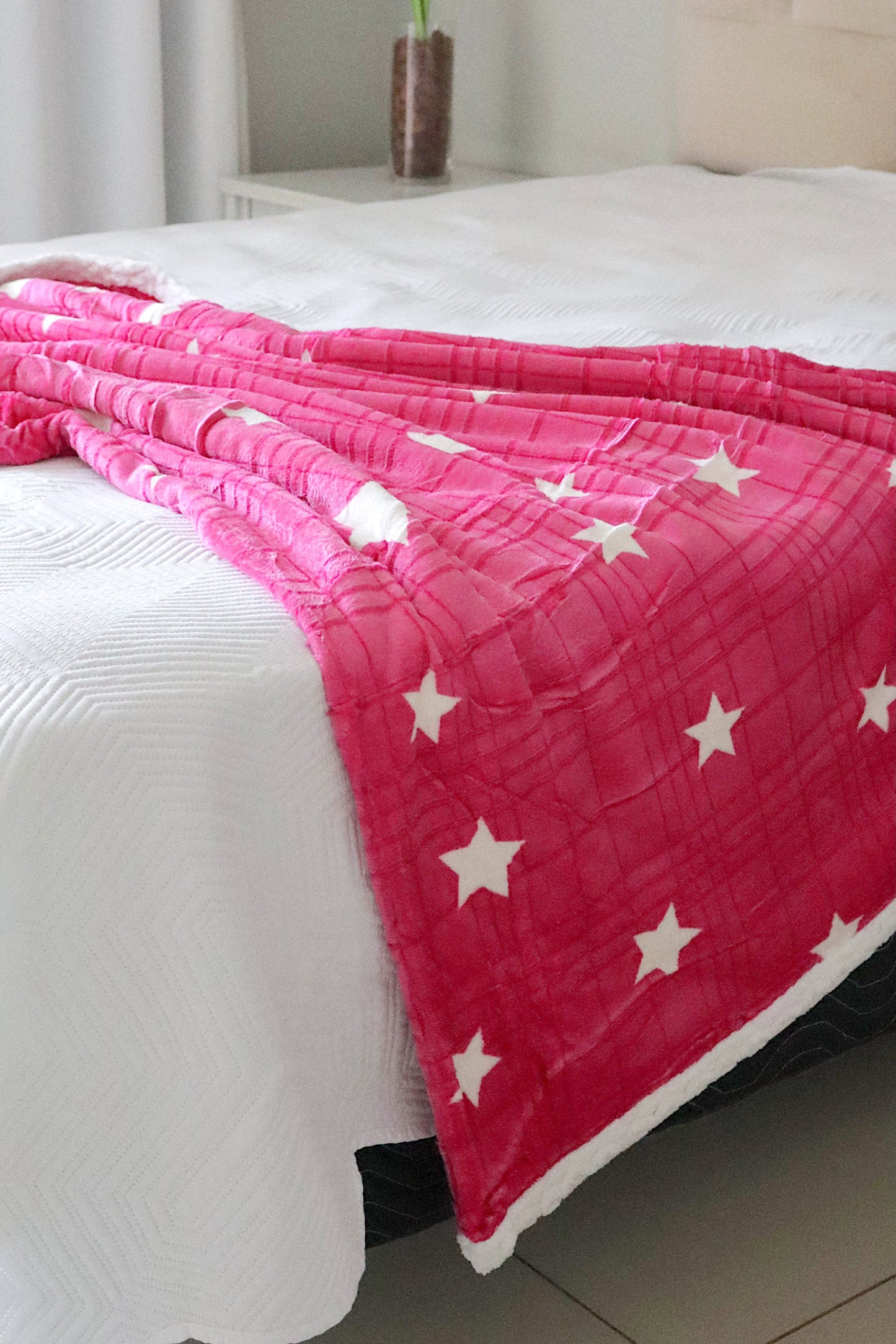 Manta Microfibra Sherpa Pelo Carneiro Estrela Rosa