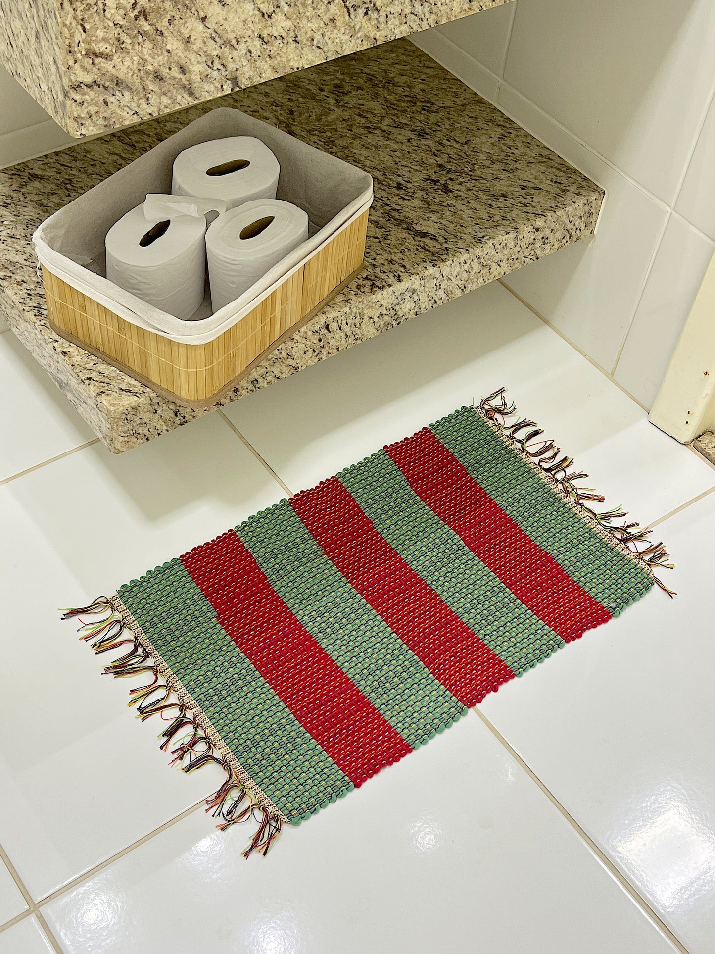 Tapete Malha Algodão Listrado Verde e Vermelho Natal