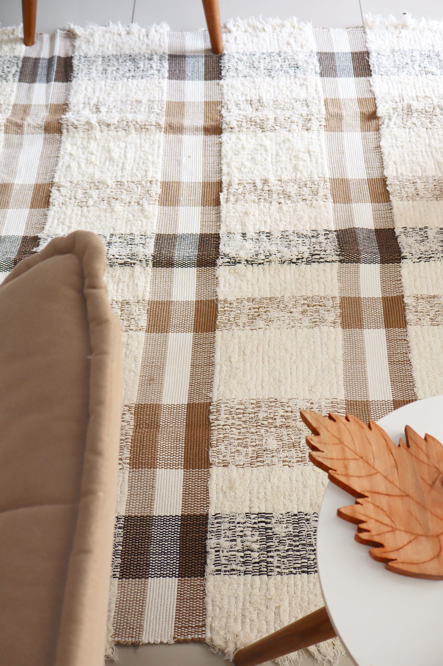 Tapete Algodão Felpudo Chic Xadrez Caramelo 1,50x2,00m