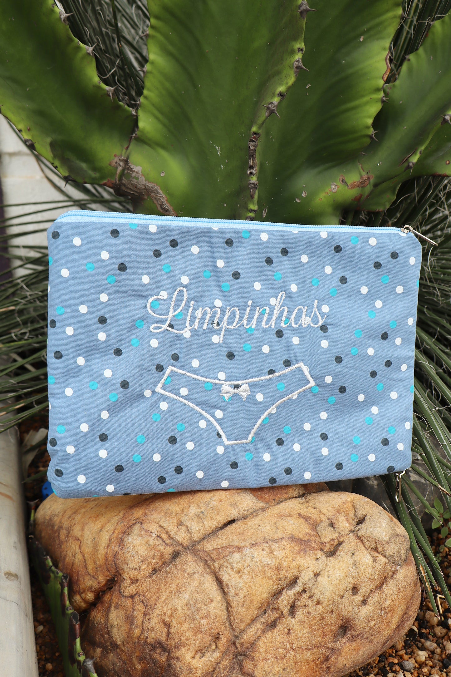 Necessaire Porta Calcinha Limpinha Sujinha P Poá Azul
