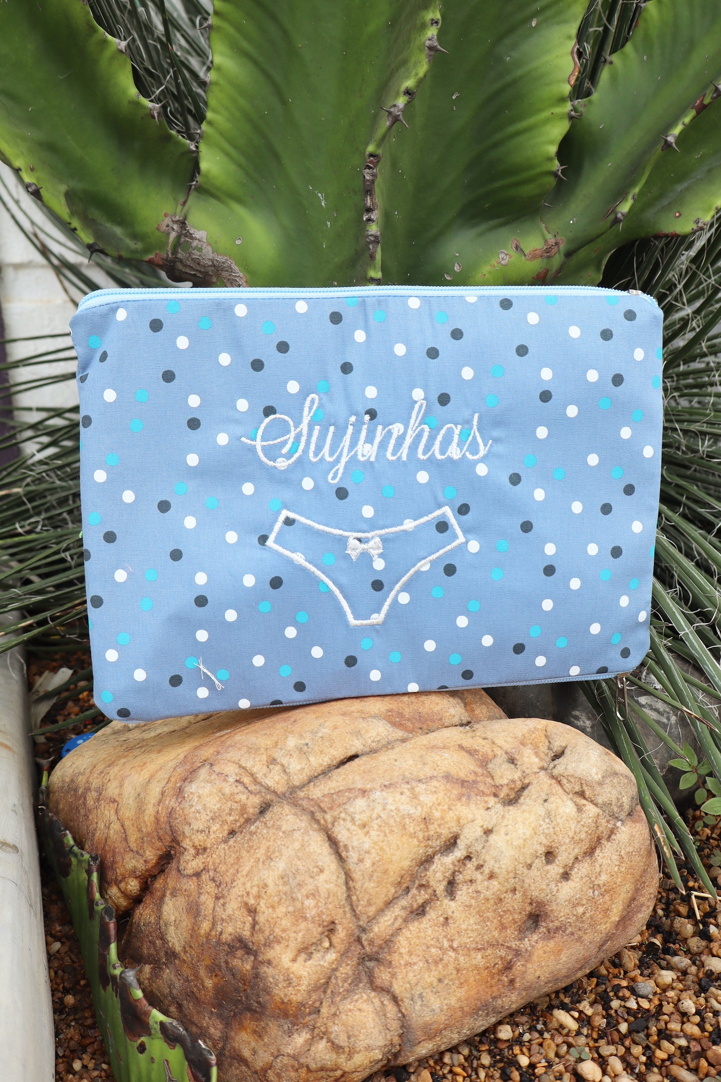 Necessaire Porta Calcinha Limpinha Sujinha P Poá Azul