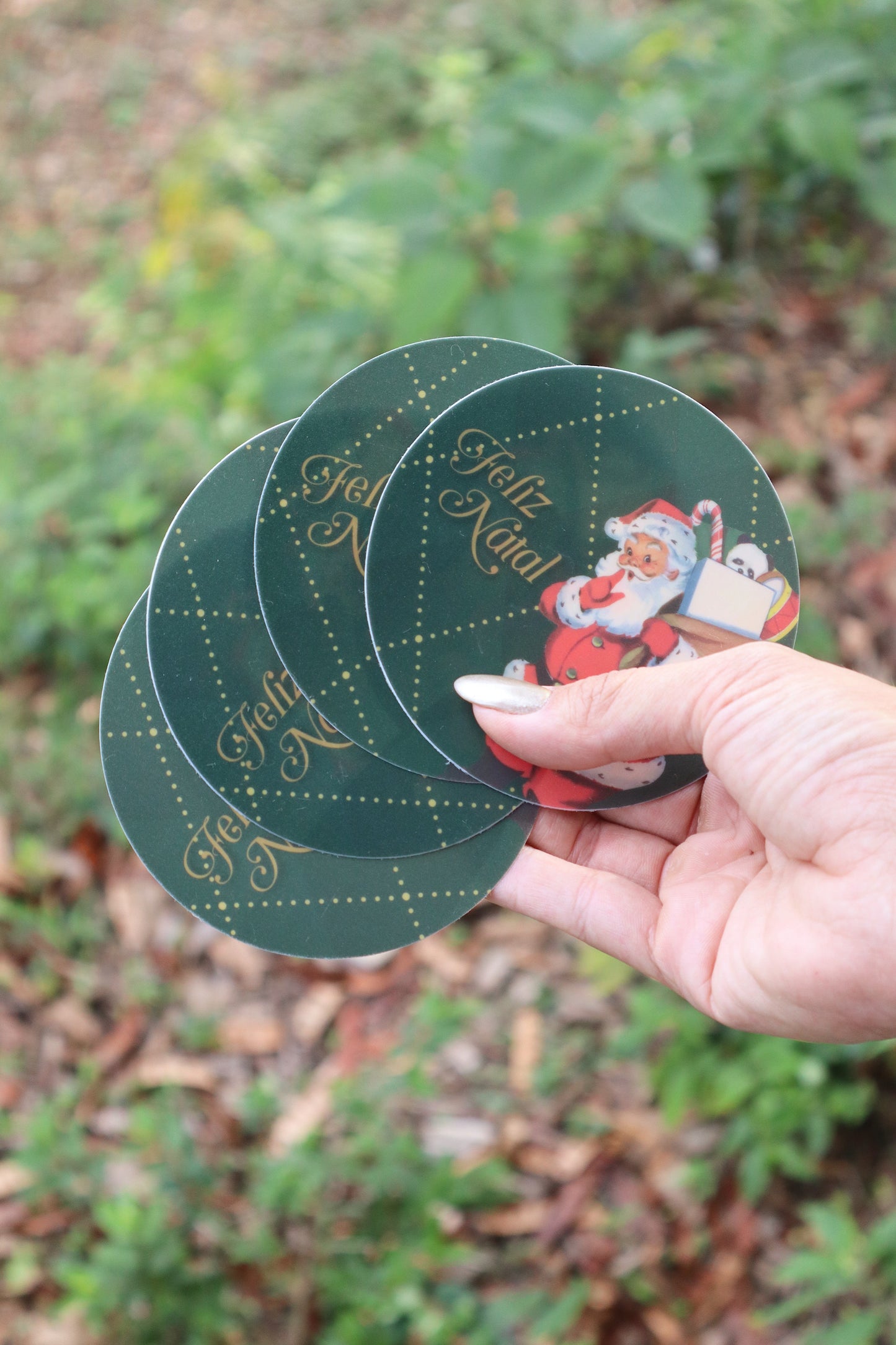 Porta Copo Resinado Feliz Natal Verde com 4 unidades