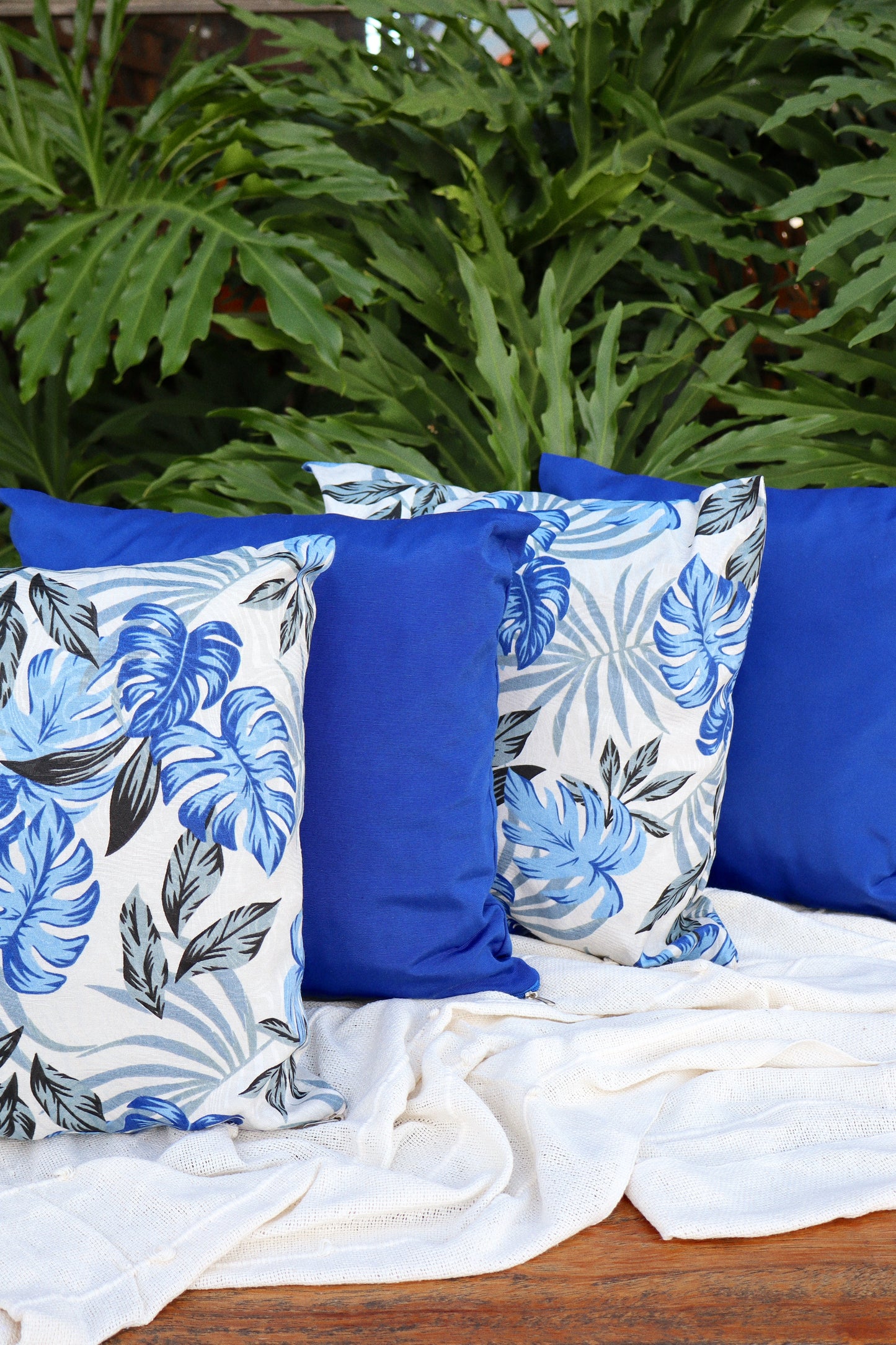 Kit 4x Almofadas Completas Folhas Azul