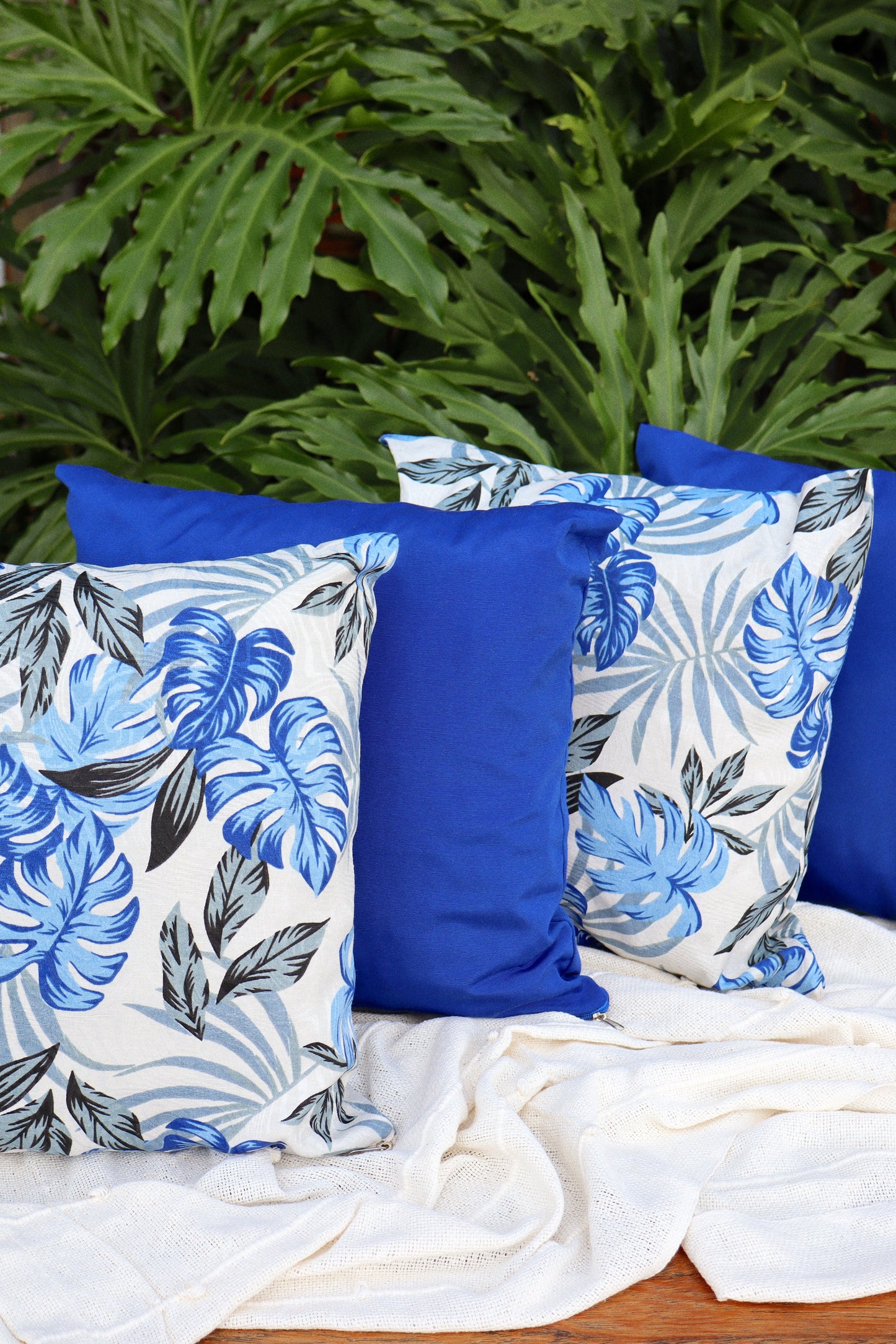 Kit 4x Almofadas Completas Folhas Azul