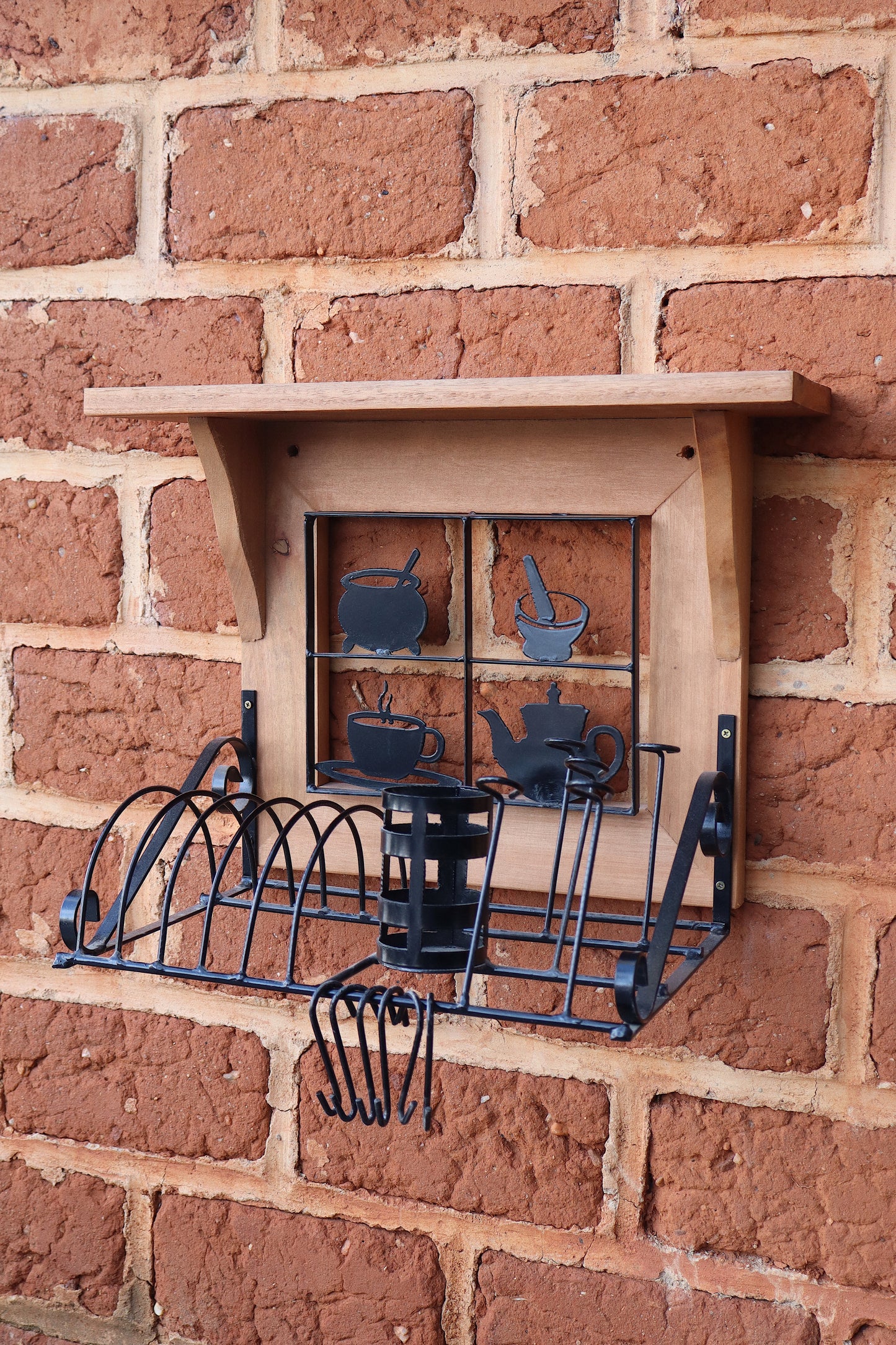 Paneleiro Rustico Ferro Madeira Escorredor Louças 40cm Panelinhas Pretas